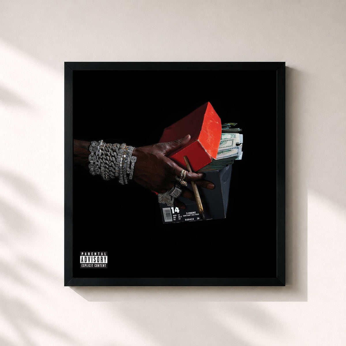 #noir Tableau carré de l'album Dope Don't Sell Itself de 2 Chainz, cadre noir 32x32 cm