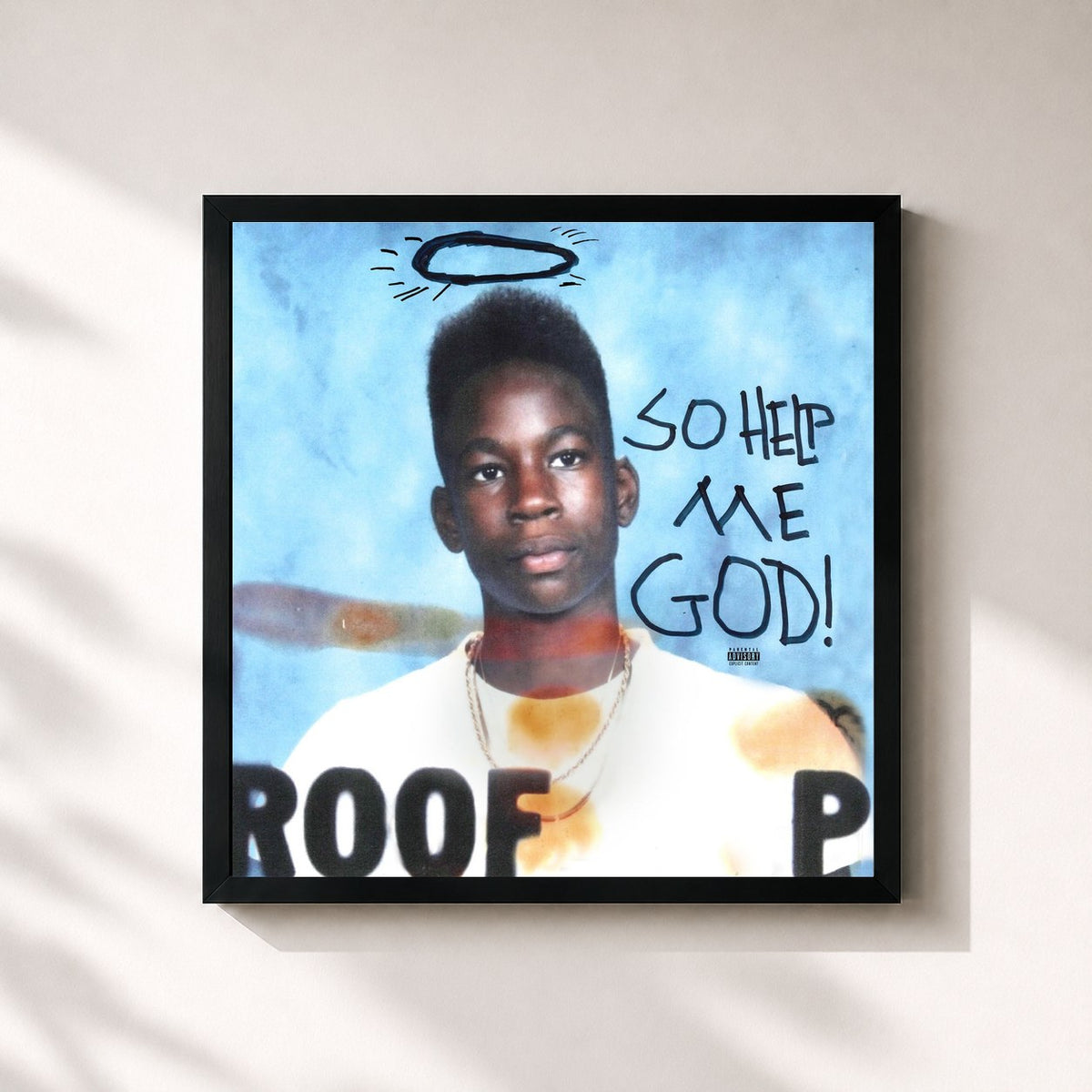 #noir Tableau carré de l'album So Help Me God! de 2 Chainz, cadre noir 32x32 cm