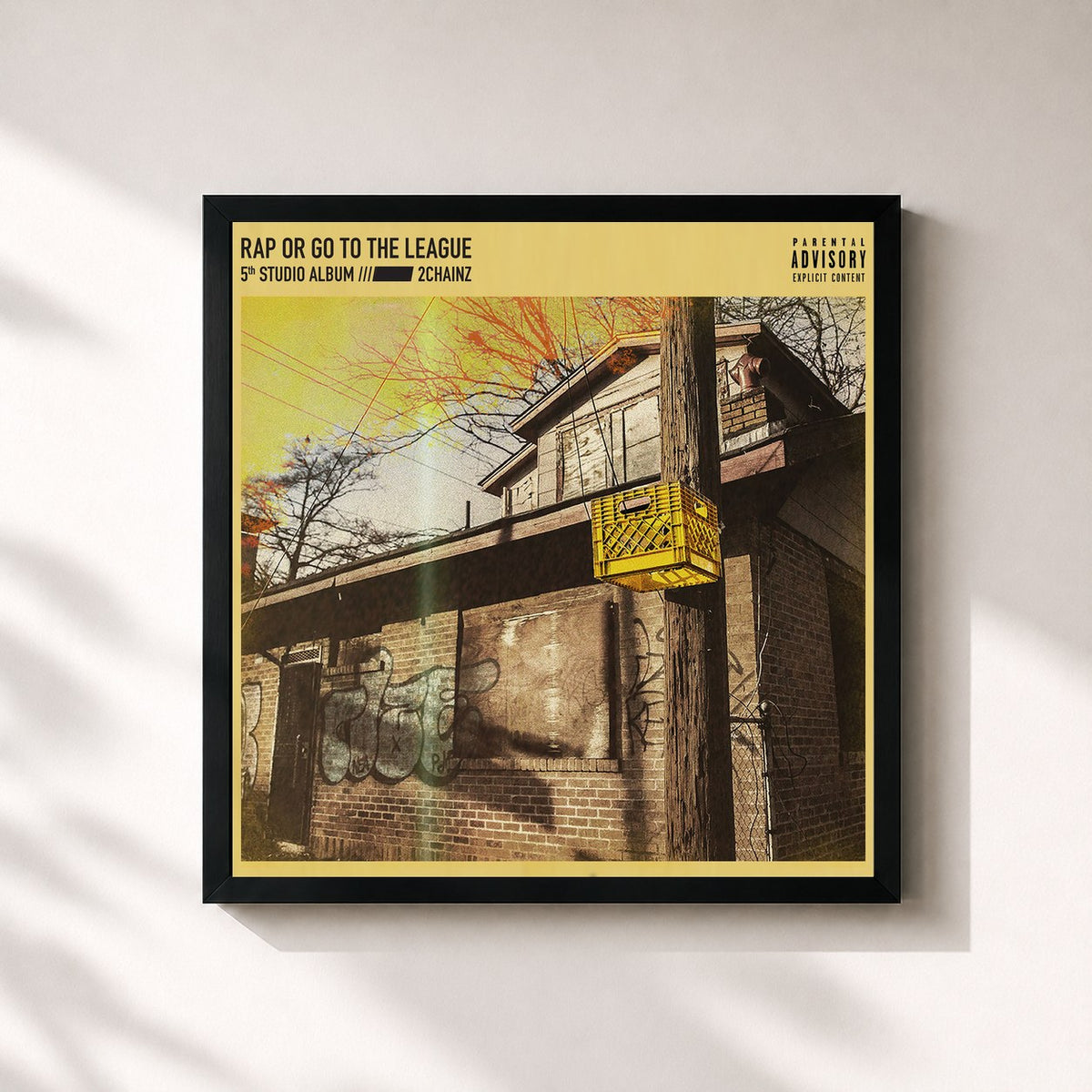 #noir Tableau carré de l'album Rap Or Go To The League de 2 Chainz, cadre noir 32x32 cm