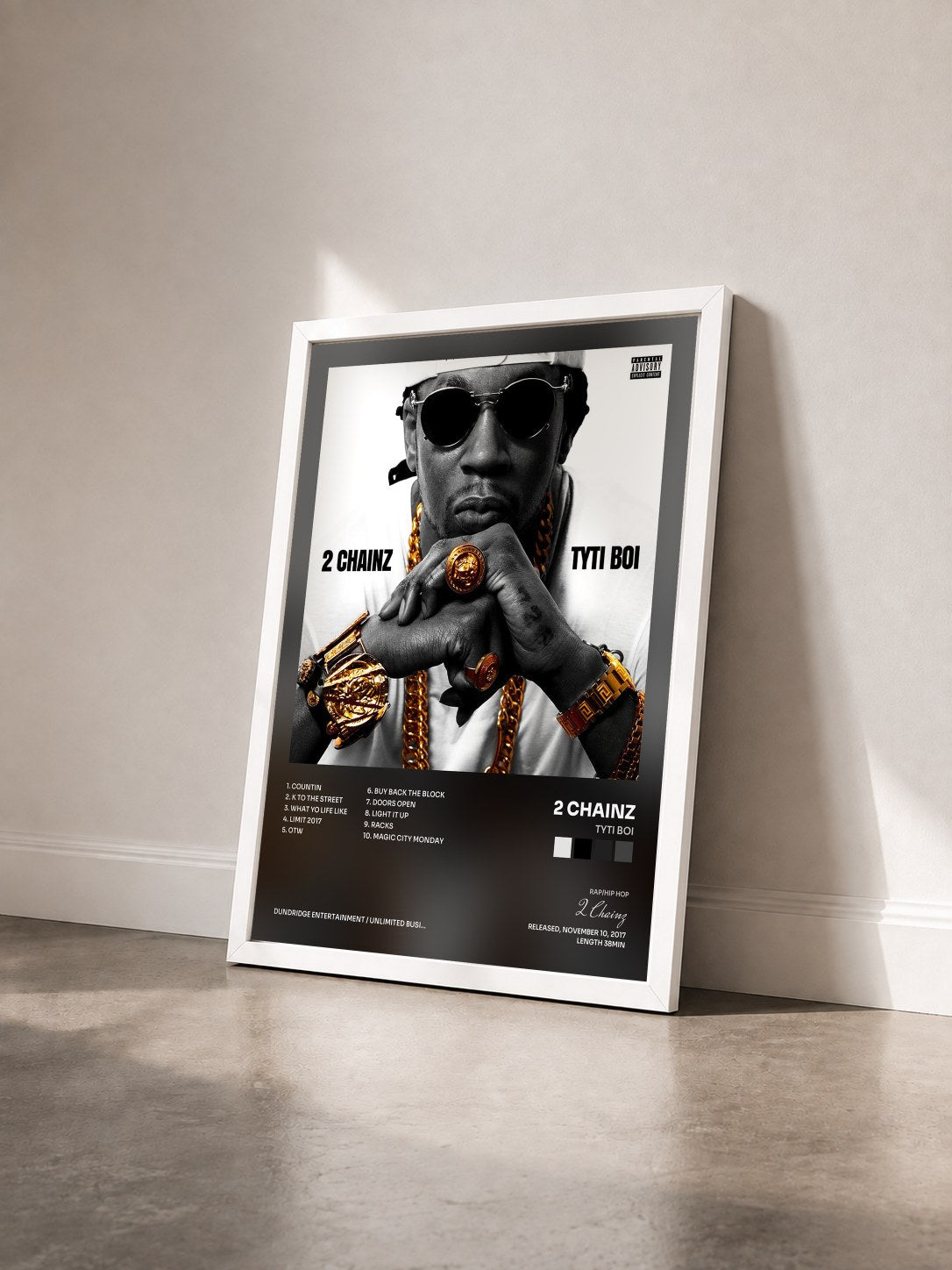 #blanc Tableau de l'album Tyti Boi de 2 Chainz vu de trois quarts, cadre blanc