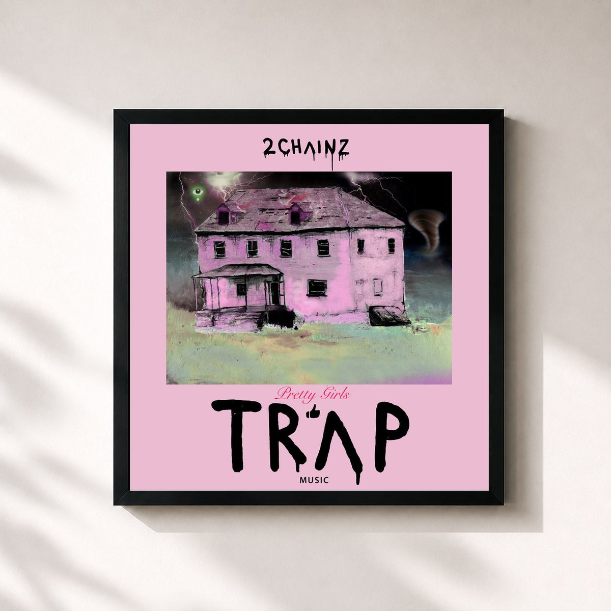 #noir Tableau carré de l'album Pretty Girls Like Trap Music de 2 Chainz, cadre noir 32x32 cm