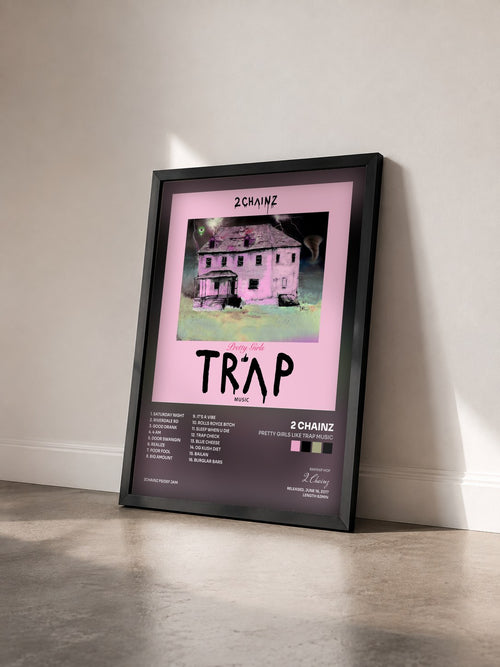 #noir Pretty Girls Like Trap Music by 2 Chainz as a framed art print seen at an angle, black frame