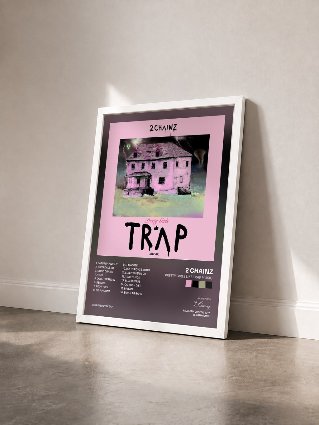 #blanc Tableau de l'album Pretty Girls Like Trap Music de 2 Chainz vu de trois quarts, cadre blanc