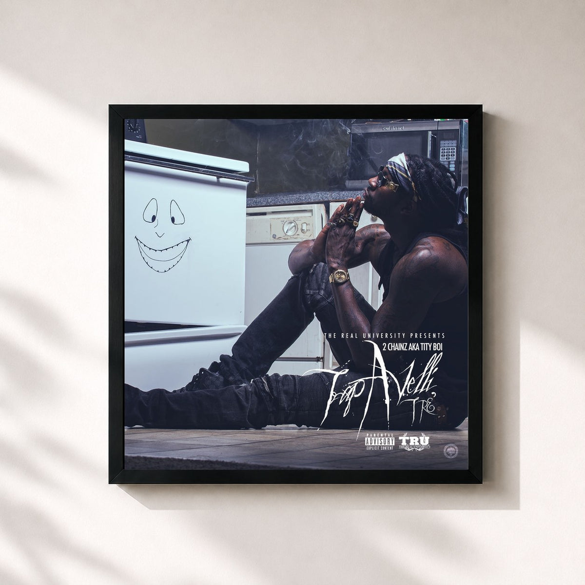 #noir Tableau carré de l'album TrapAvelli Tre de 2 Chainz, cadre noir 32x32 cm