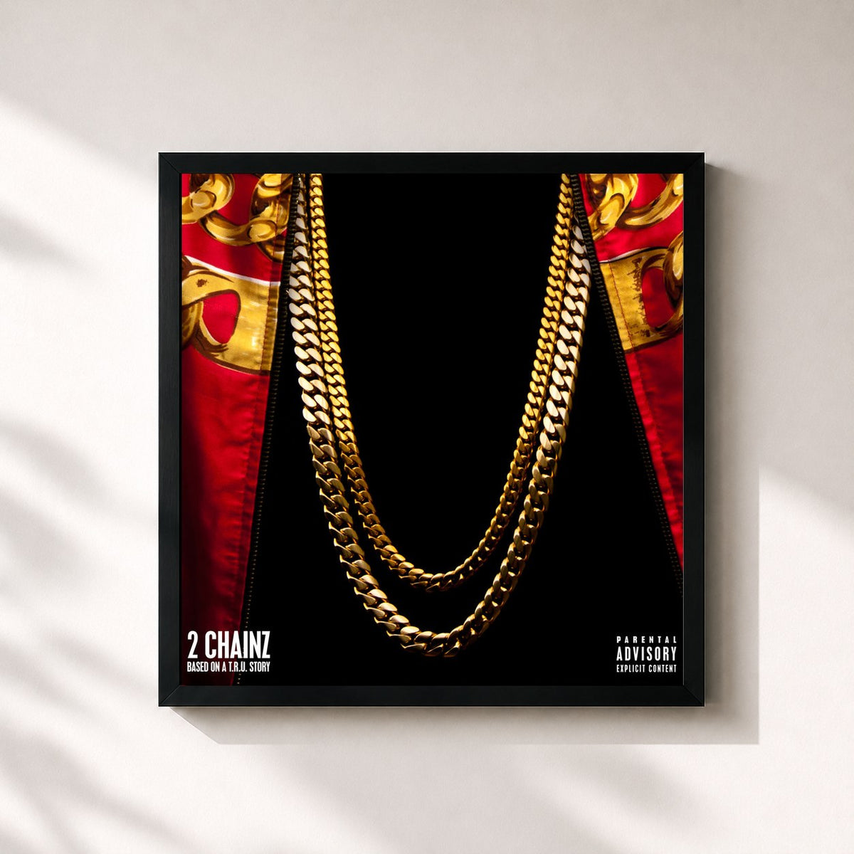 #noir Tableau carré de l'album Based On A T.R.U. Story (Deluxe) de 2 Chainz, cadre noir 32x32 cm