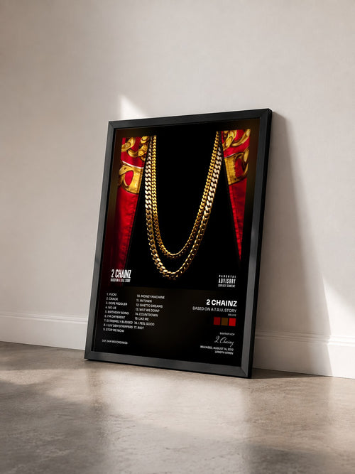 #noir Based On A T.R.U. Story (Deluxe) by 2 Chainz as a framed art print seen at an angle, black frame