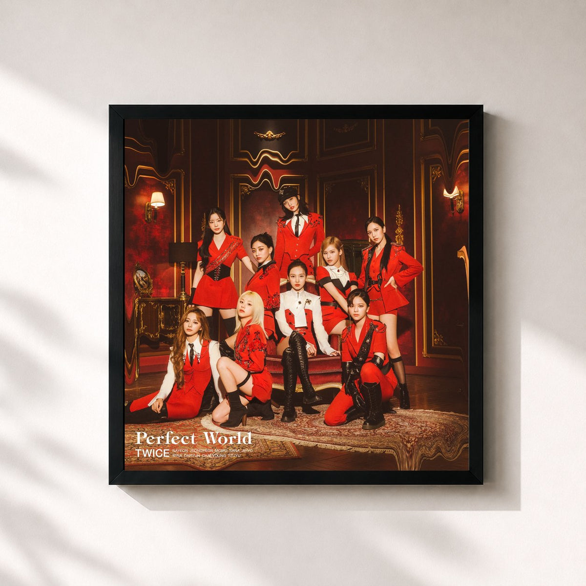 #noir Tableau carré de l'album Perfect World de TWICE, cadre noir 32x32 cm