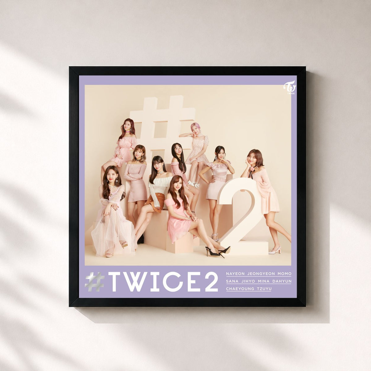 #noir Tableau carré de l'album #TWICE2 de TWICE, cadre noir 32x32 cm