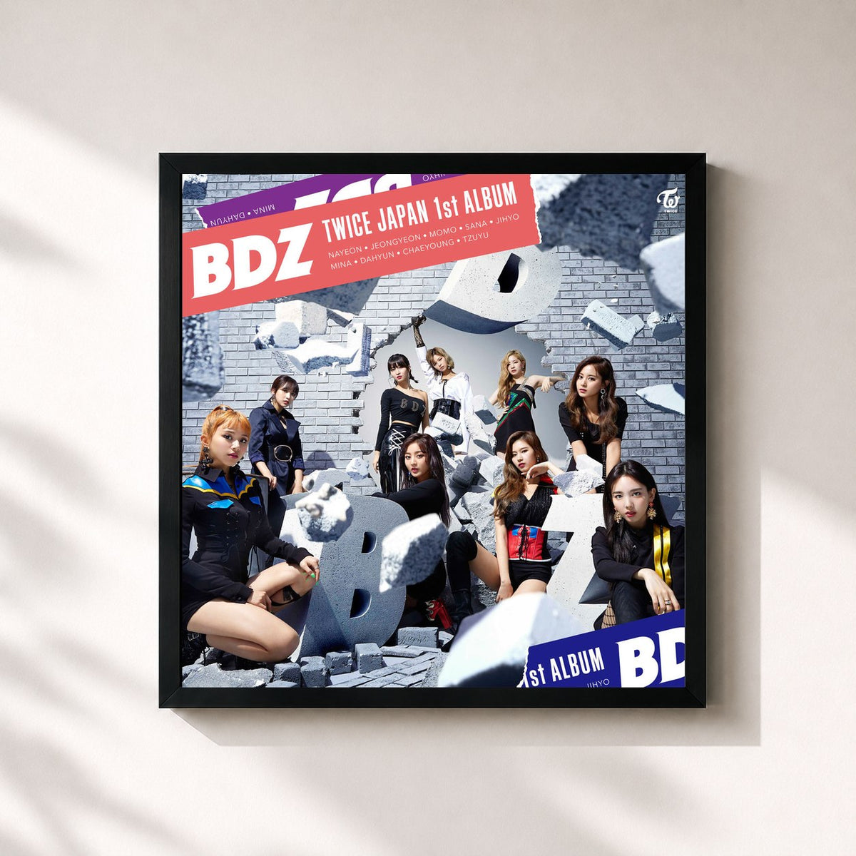 #noir Tableau carré de l'album BDZ de TWICE, cadre noir 32x32 cm