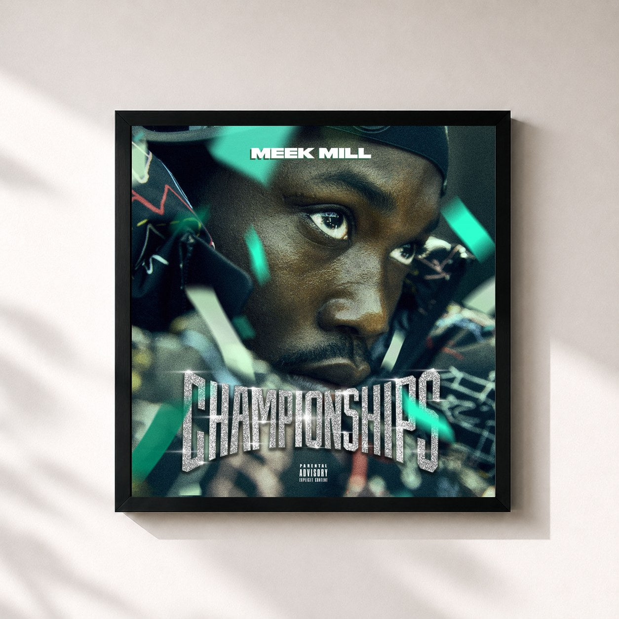 #noir Tableau carré de l'album Championships de Meek Mill, cadre noir 32x32 cm