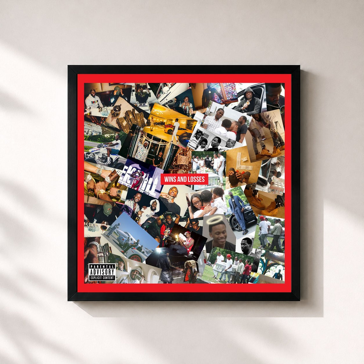 #noir Tableau carré de l'album Wins & Losses de Meek Mill, cadre noir 32x32 cm