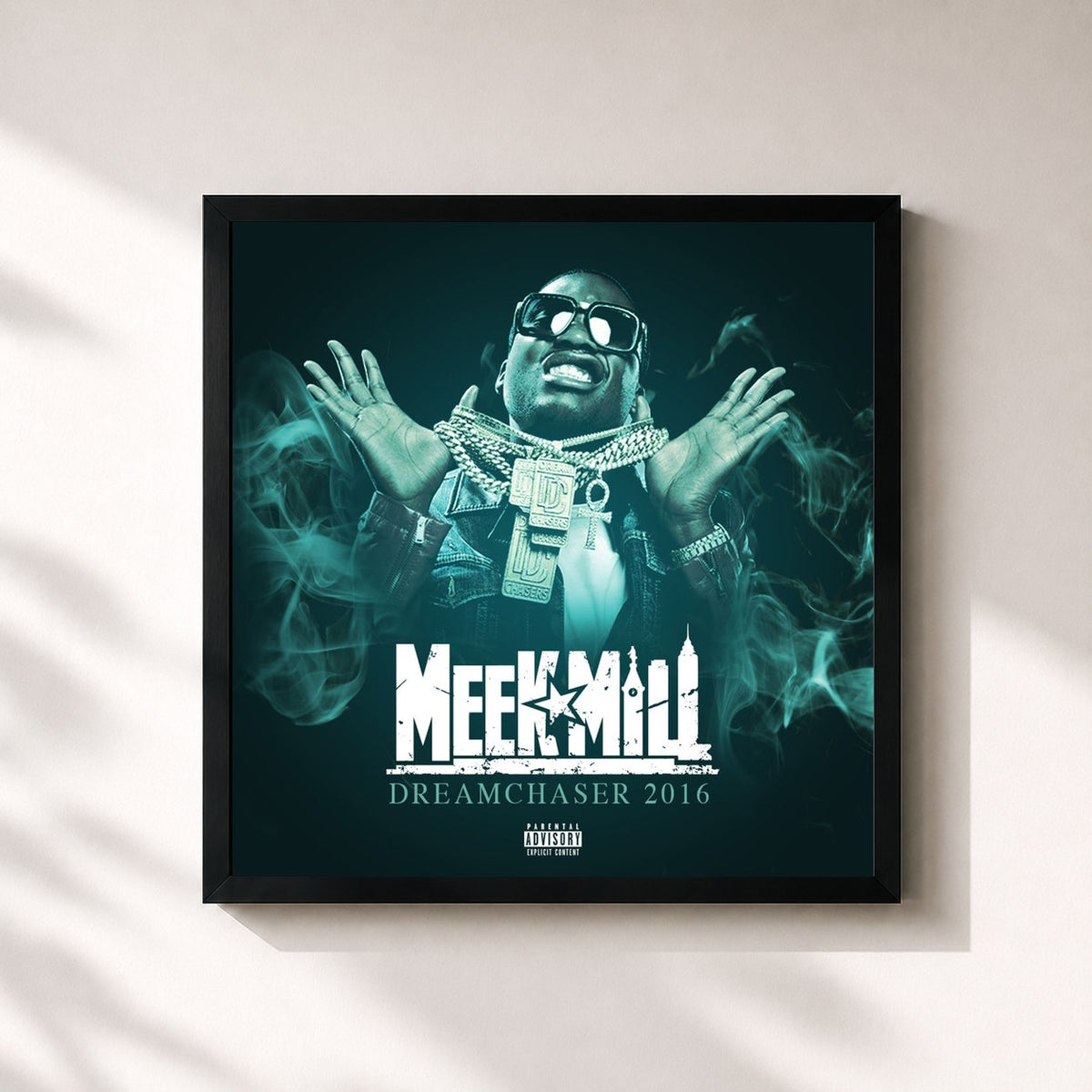 #noir Tableau carré de l'album Dream Chaser 2016 de Meek Mill, cadre noir 32x32 cm