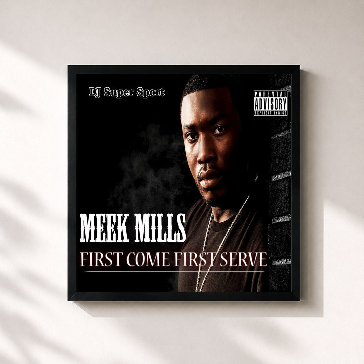 #noir Tableau carré de l'album First Come First Serve de Meek Mill, cadre noir 32x32 cm