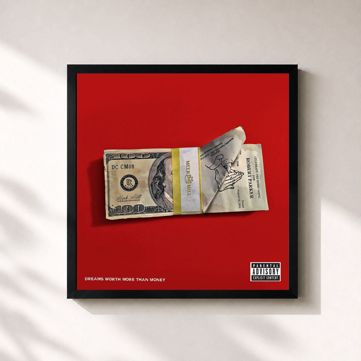 #noir Dreams Worth More Than Money by Meek Mill as a square framed art print, black 32x32 cm frame