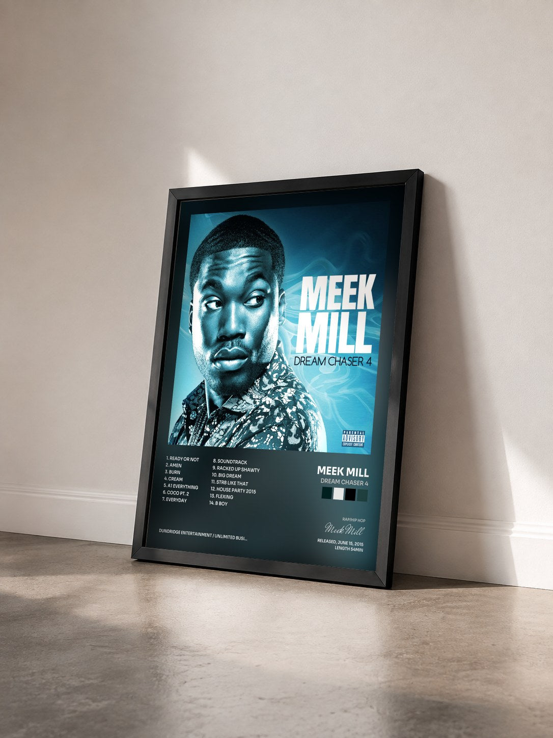 #noir Tableau de l'album Dream Chaser 4 de Meek Mill vu de trois quarts, cadre noir