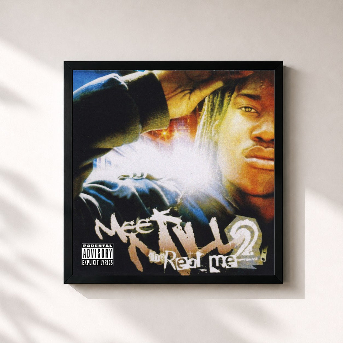 #noir Tableau carré de l'album Real Me 2 de Meek Mill, cadre noir 32x32 cm