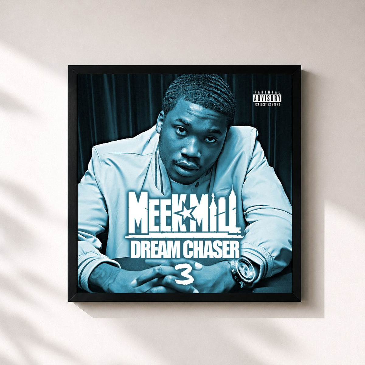 #noir Tableau carré de l'album Dream Chaser 3 de Meek Mill, cadre noir 32x32 cm