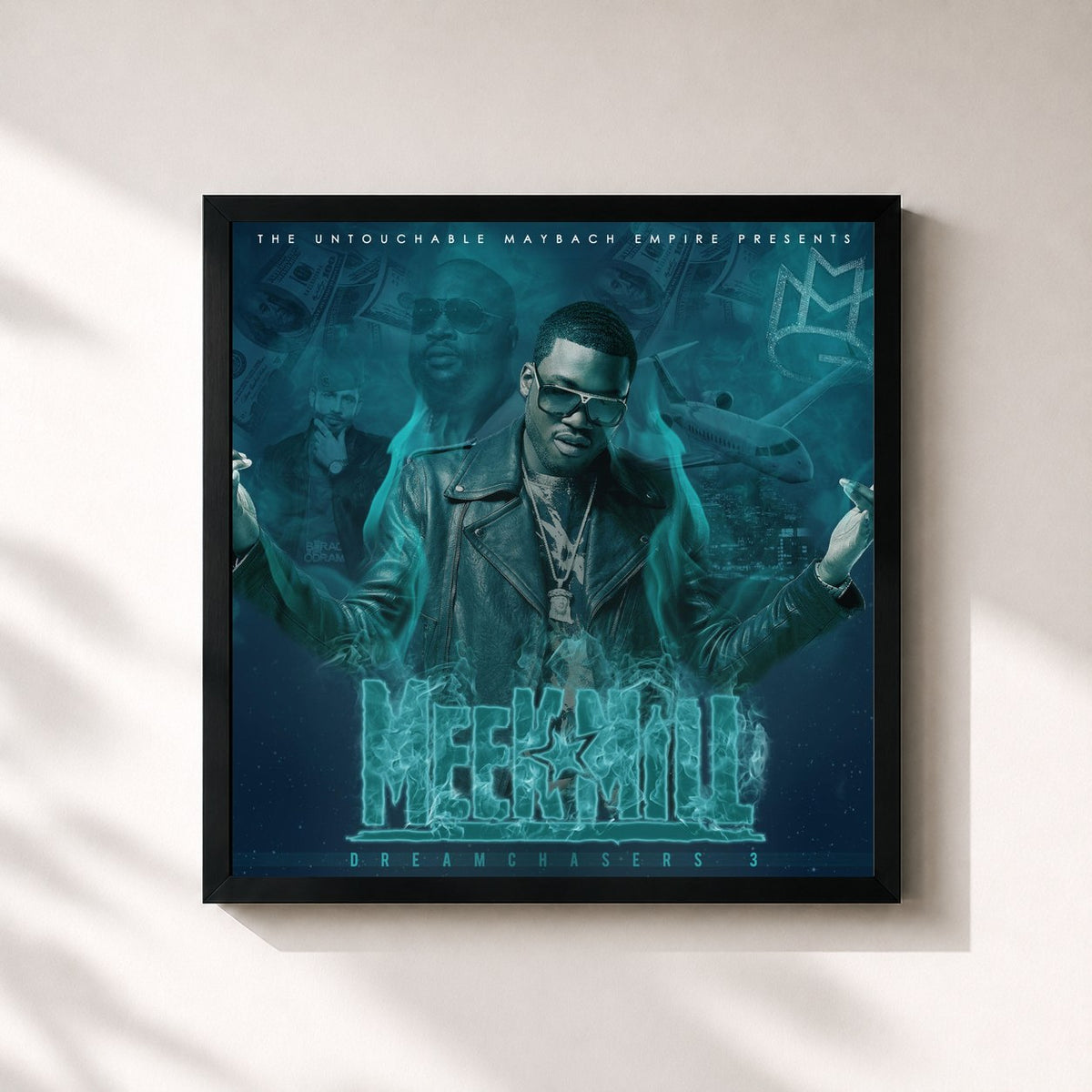 #noir Tableau carré de l'album Dreamchasers 3 de Meek Mill, cadre noir 32x32 cm