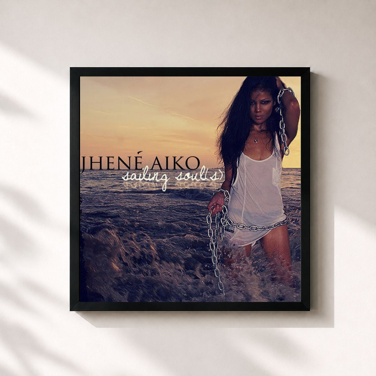 #noir Sailing Soul(s) de Jhené Aiko en lámina cuadrada enmarcada, marco negro de 32x32 cm