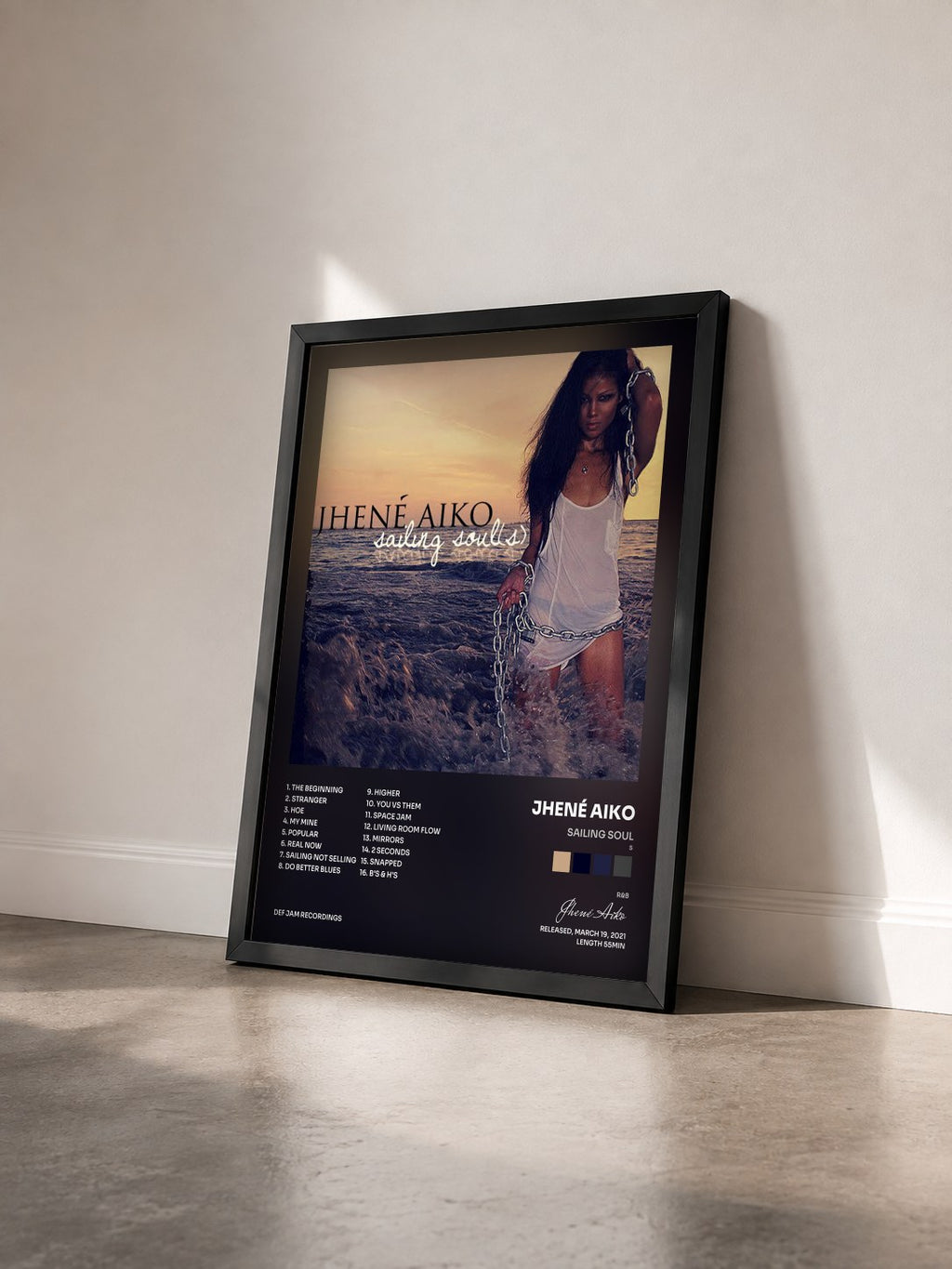 #noir Sailing Soul(s) de Jhené Aiko en lámina enmarcada vista de tres cuartos, marco negro
