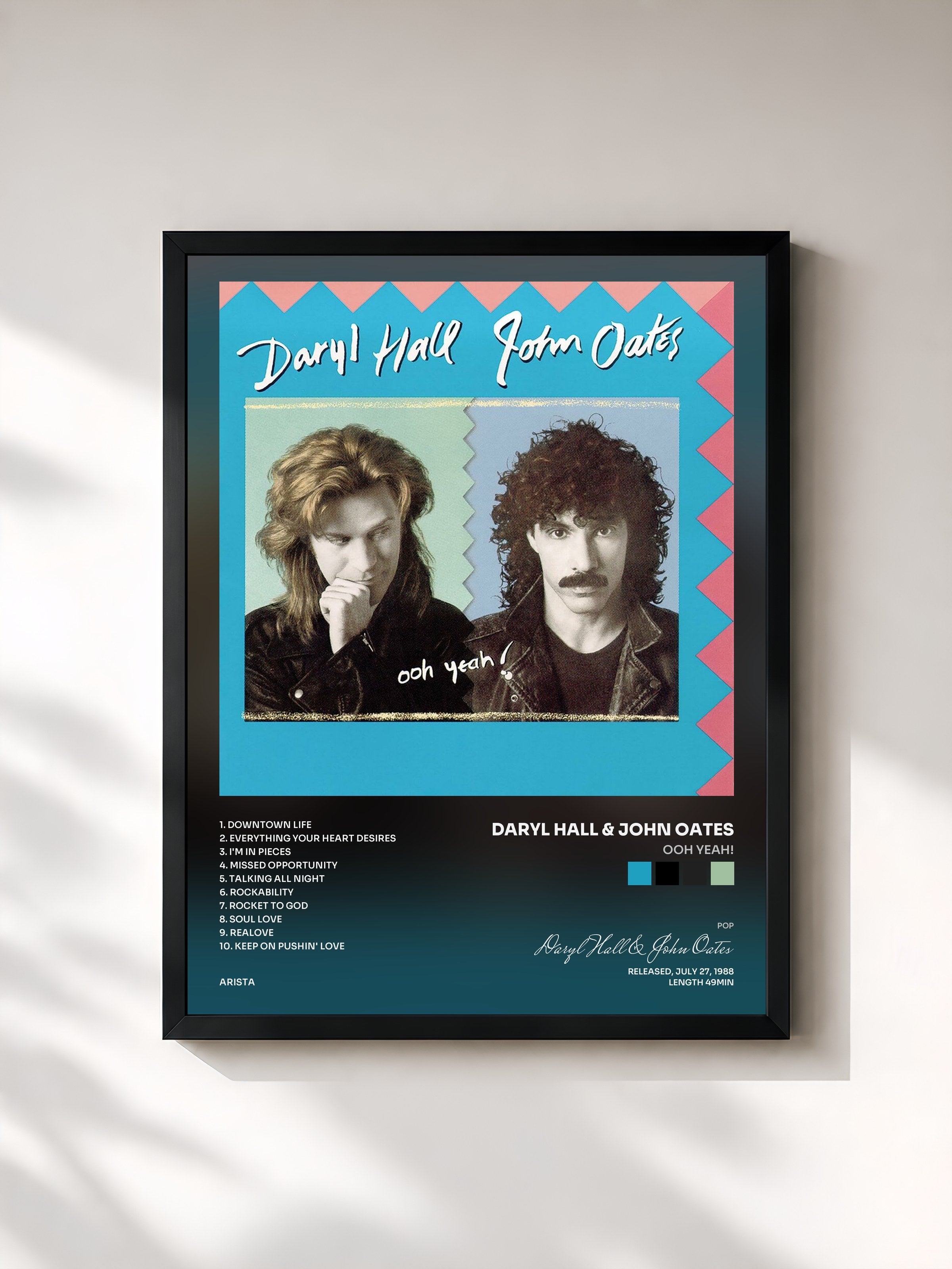#noir Tableau de l'album Ooh Yeah! de Daryl Hall & John Oates, cadre noir, imprimé et encadré en France