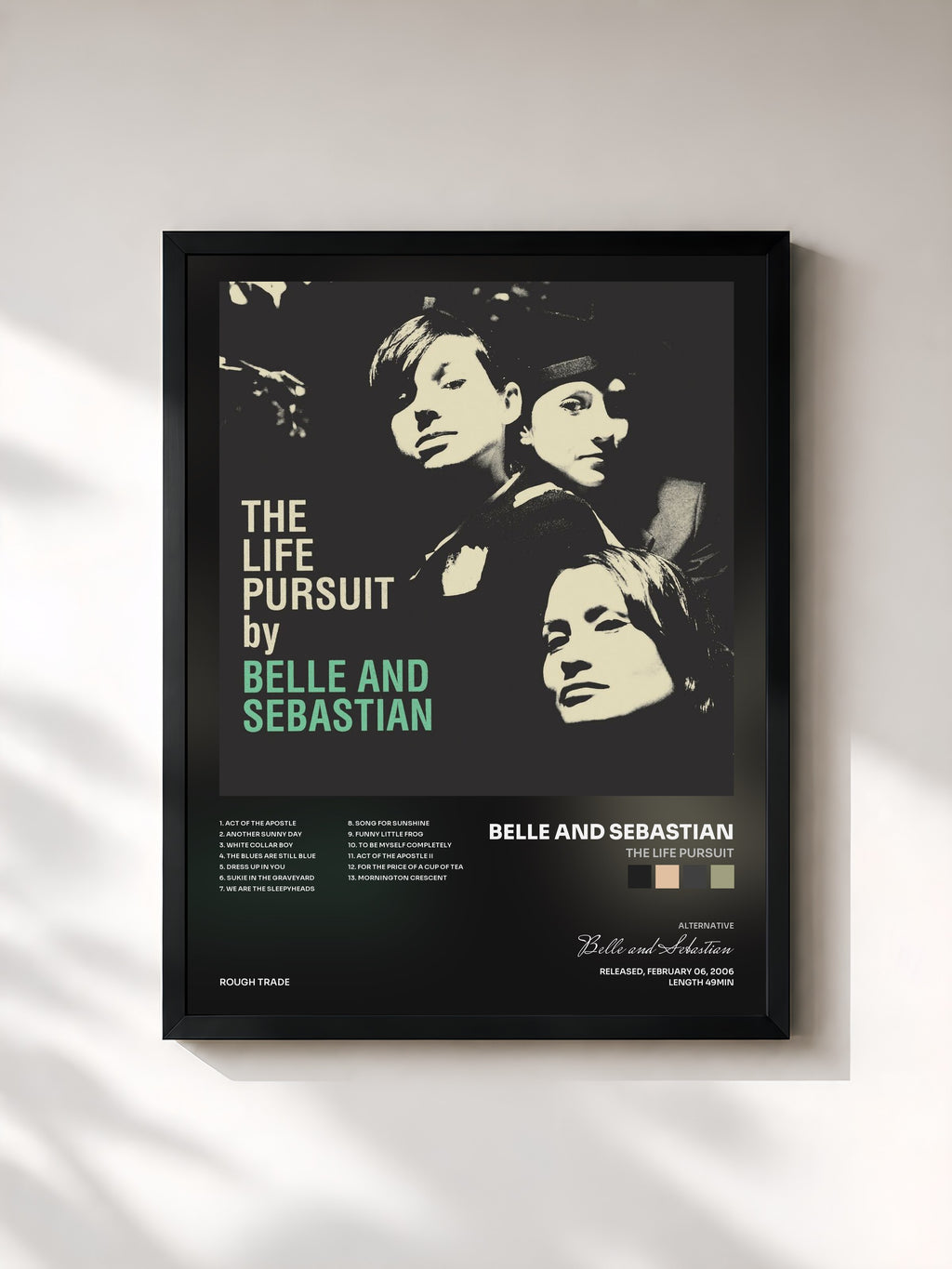 #noir Tableau de l'album The Life Pursuit de Belle and Sebastian, cadre noir, imprimé et encadré en France