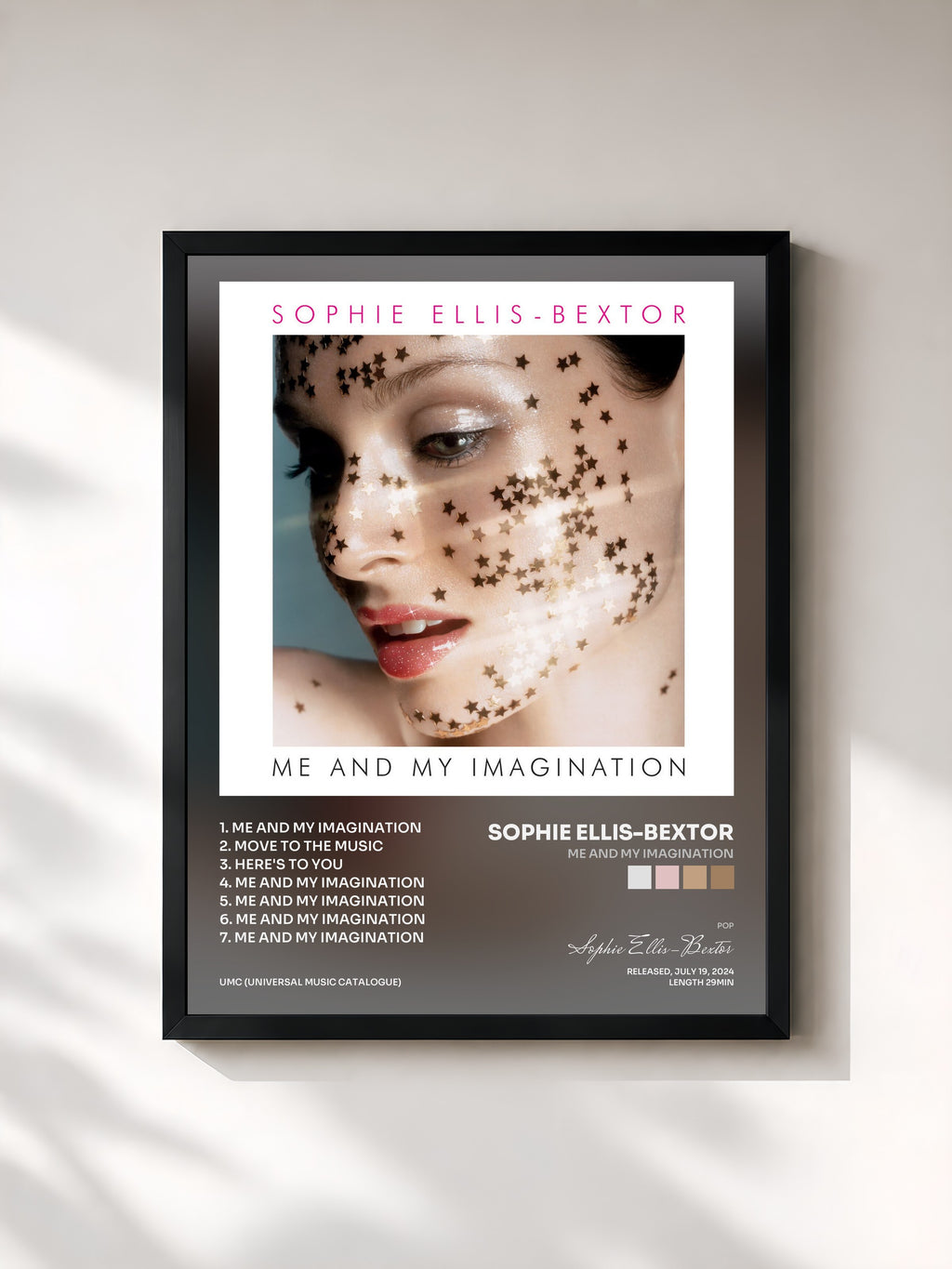 #noir Tableau de l'album Me And My Imagination de Sophie Ellis-Bextor, cadre noir, imprimé et encadré en France