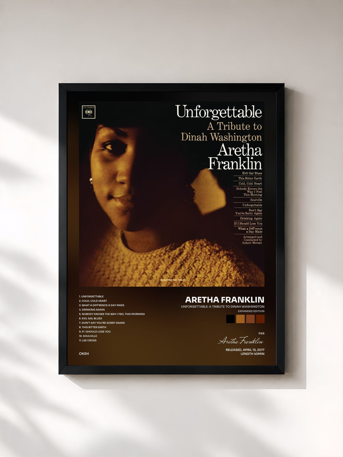 #noir Tableau de l'album Unforgettable: A Tribute To Dinah Washington (Expanded Edition) de Aretha Franklin, cadre noir, imprimé et encadré en France