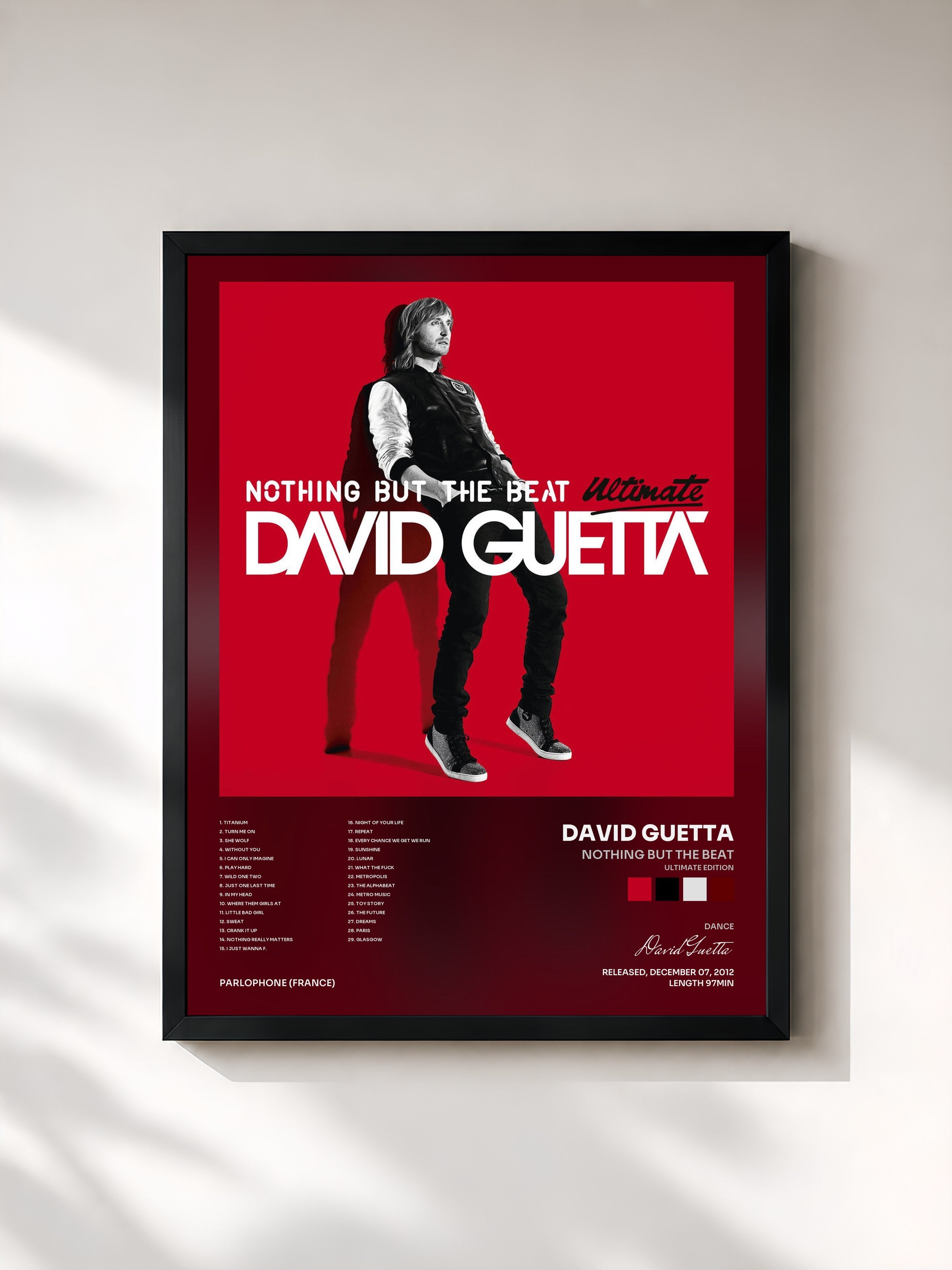 #noir Tableau de l'album Nothing but the Beat (Ultimate Edition) de David Guetta, cadre noir, imprimé et encadré en France
