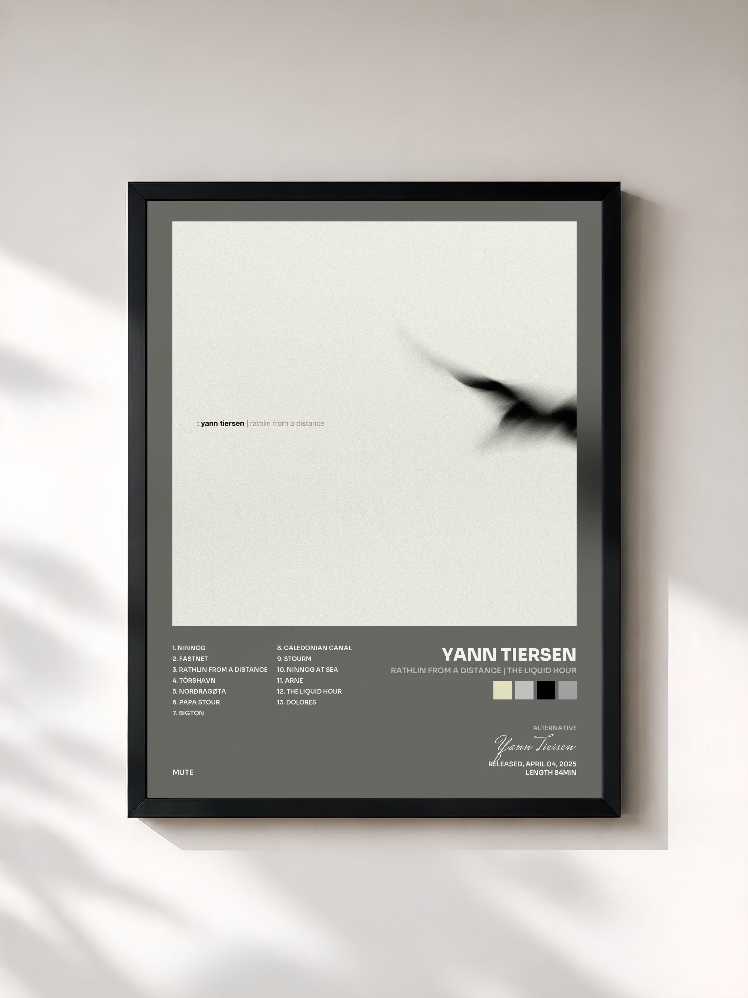 #noir Tableau de l'album Rathlin from a Distance | The Liquid Hour de Yann Tiersen, cadre noir, imprimé et encadré en France