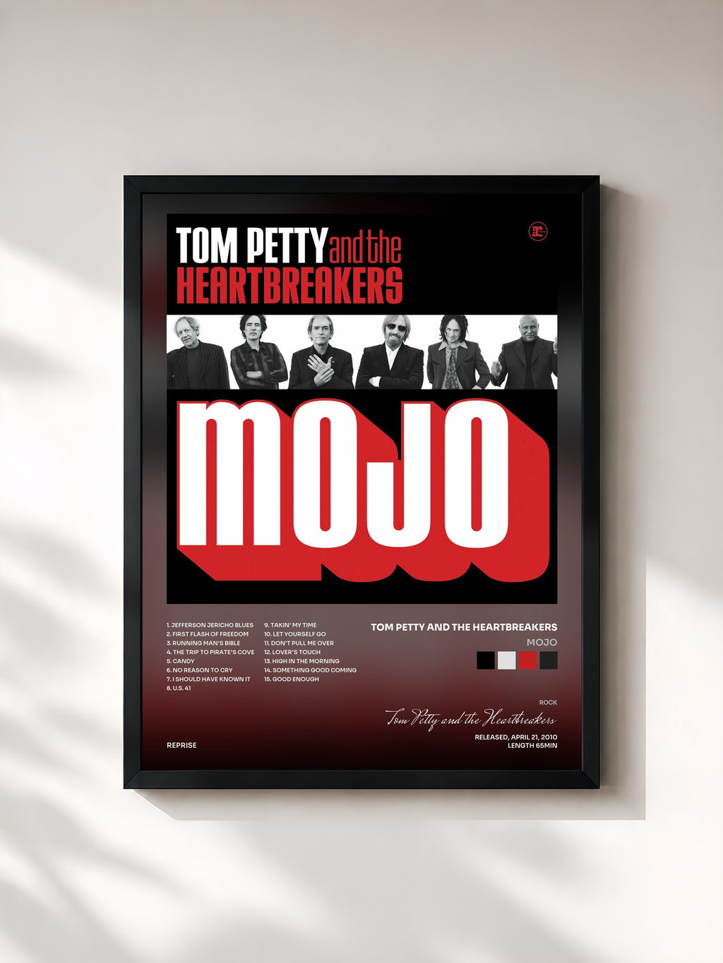 #noir Tableau de l'album Mojo de Tom Petty and the Heartbreakers, cadre noir, imprimé et encadré en France