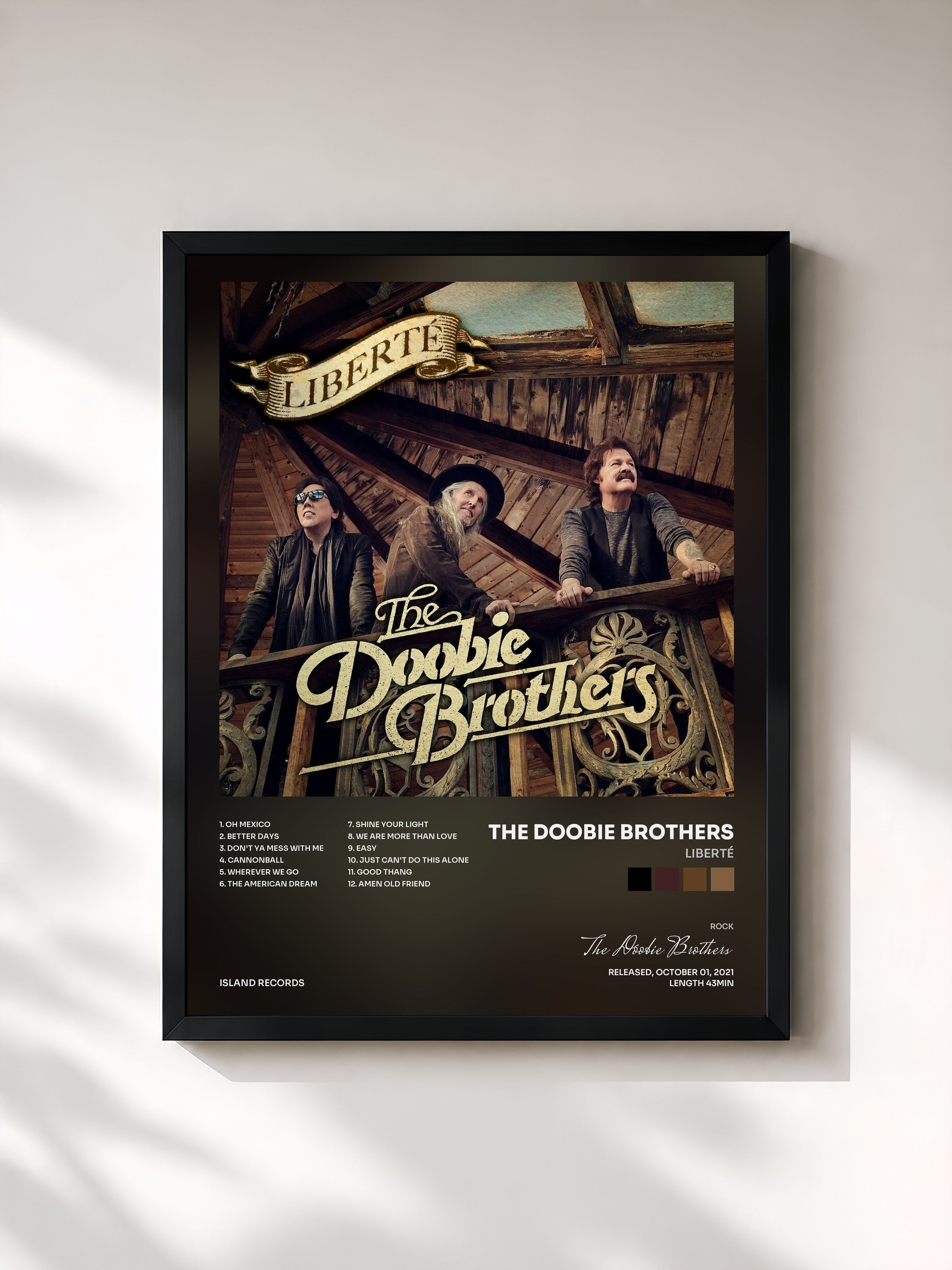#noir Tableau de l'album Liberté de The Doobie Brothers, cadre noir, imprimé et encadré en France
