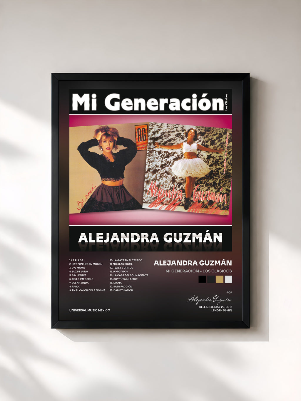 #noir Tableau de l'album Mi Generación - Los Clásicos de Alejandra Guzmán, cadre noir, imprimé et encadré en France