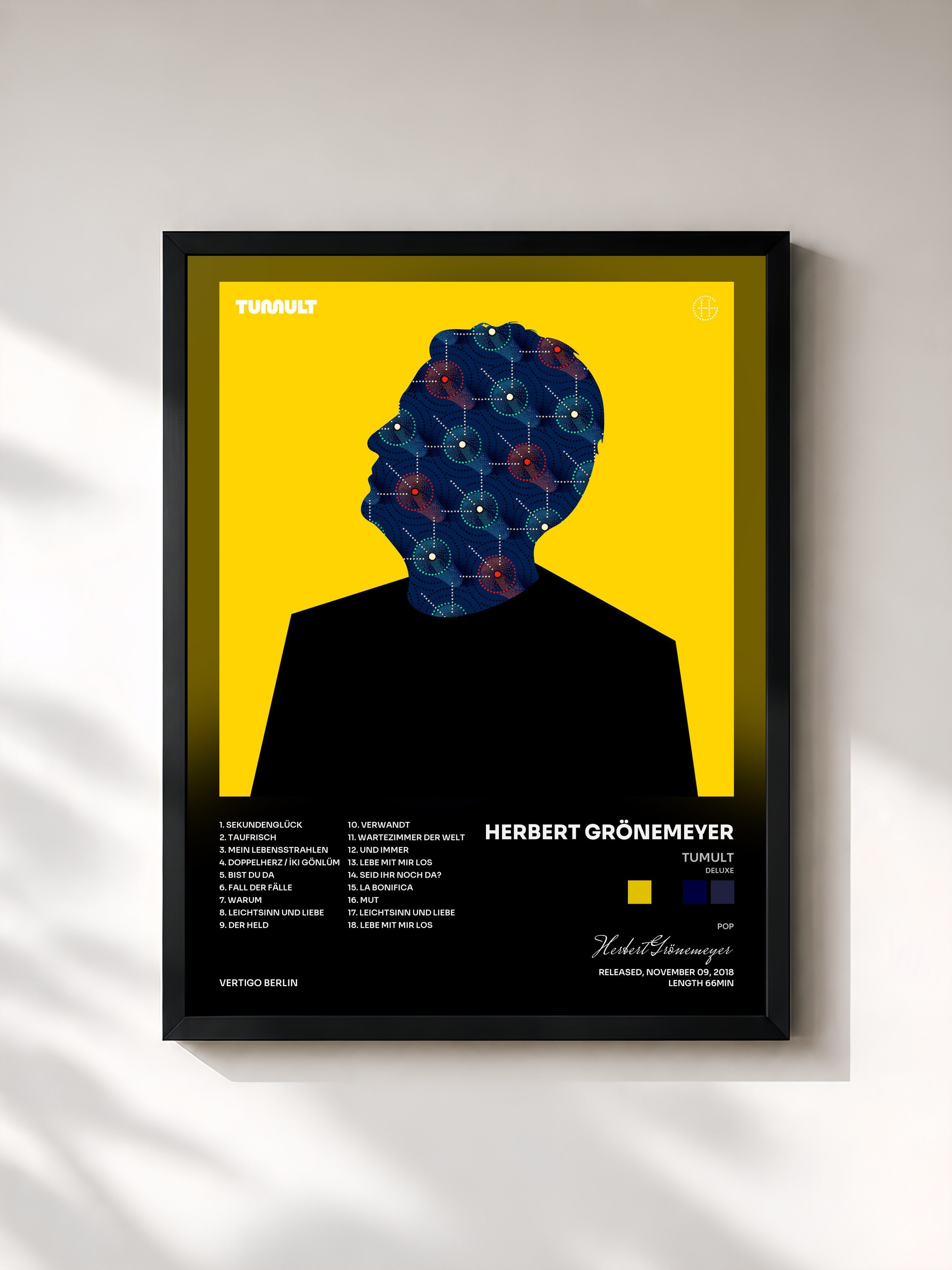 #noir Tableau de l'album TUMULT (Deluxe) de Herbert Grönemeyer, cadre noir, imprimé et encadré en France