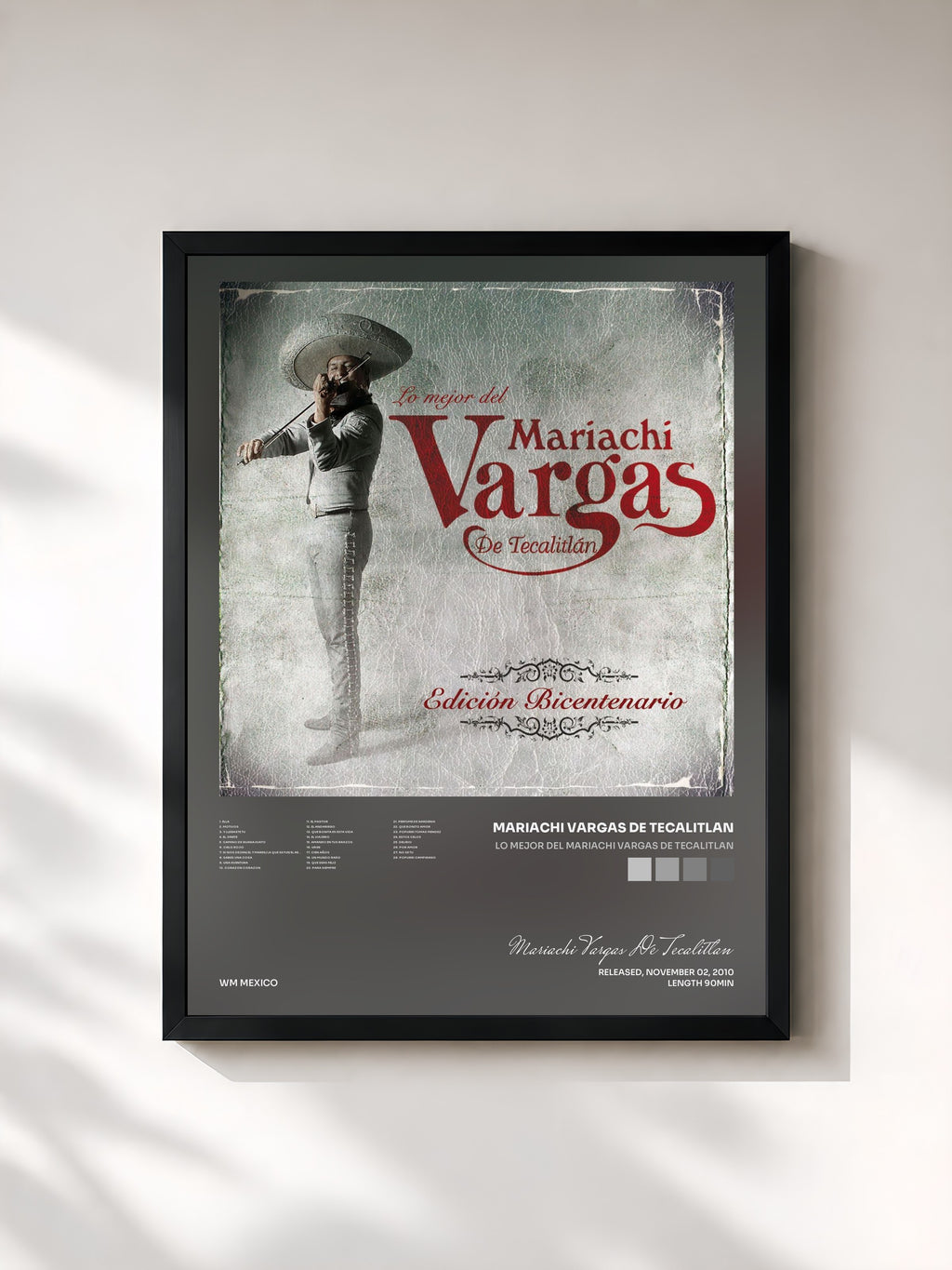 #noir Tableau de l'album Lo mejor del Mariachi Vargas de Tecalitlan de Mariachi Vargas De Tecalitlan, cadre noir, imprimé et encadré en France