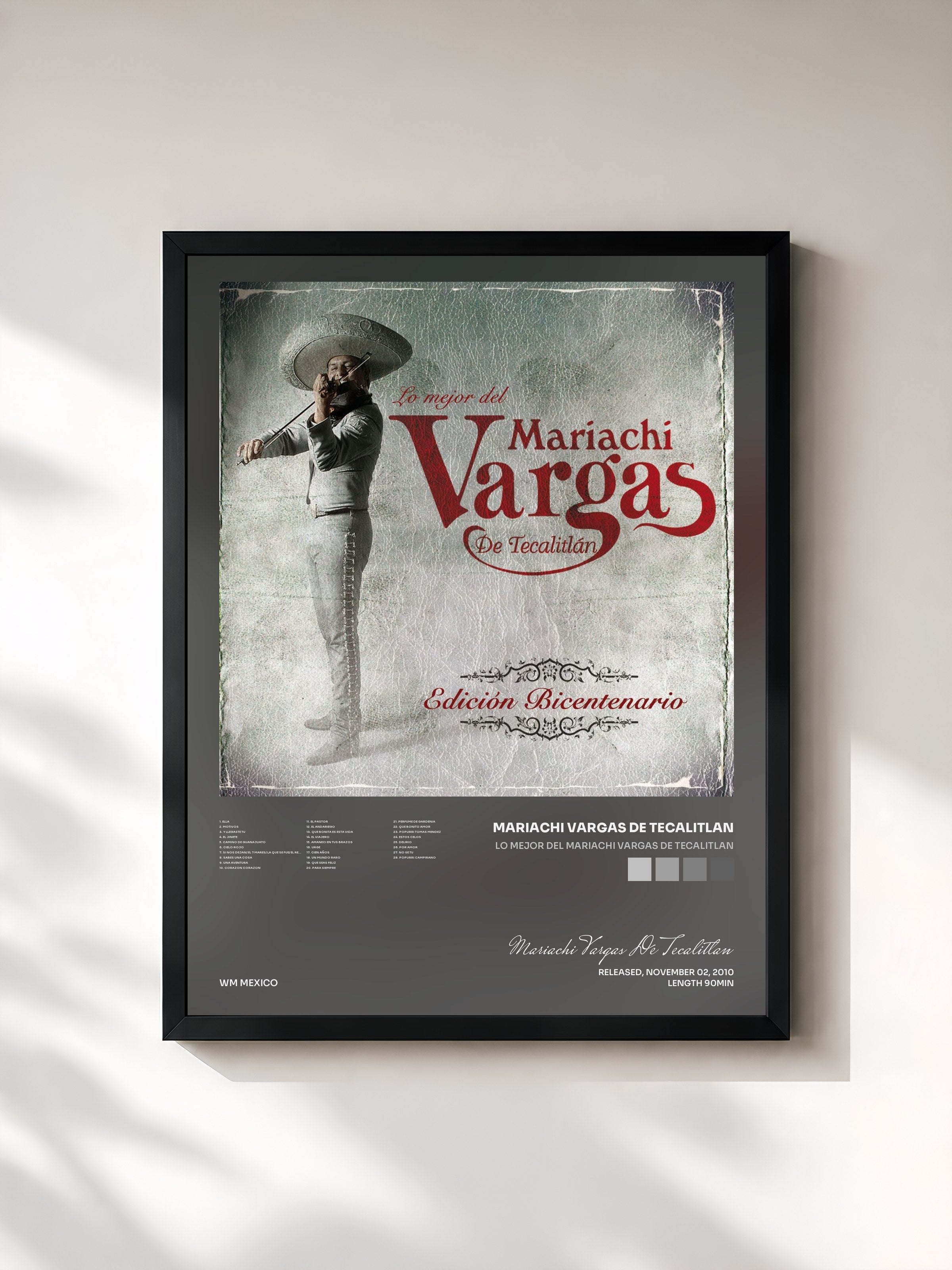 #noir Tableau de l'album Lo mejor del Mariachi Vargas de Tecalitlan de Mariachi Vargas De Tecalitlan, cadre noir, imprimé et encadré en France
