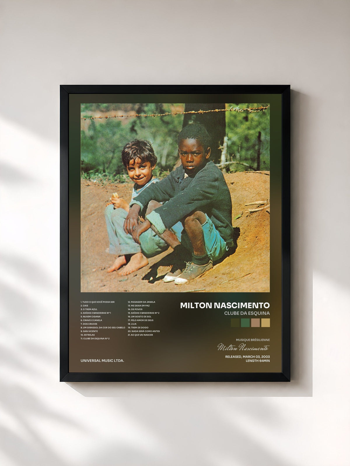 #noir Tableau de l'album Clube Da Esquina de Milton Nascimento, cadre noir, imprimé et encadré en France