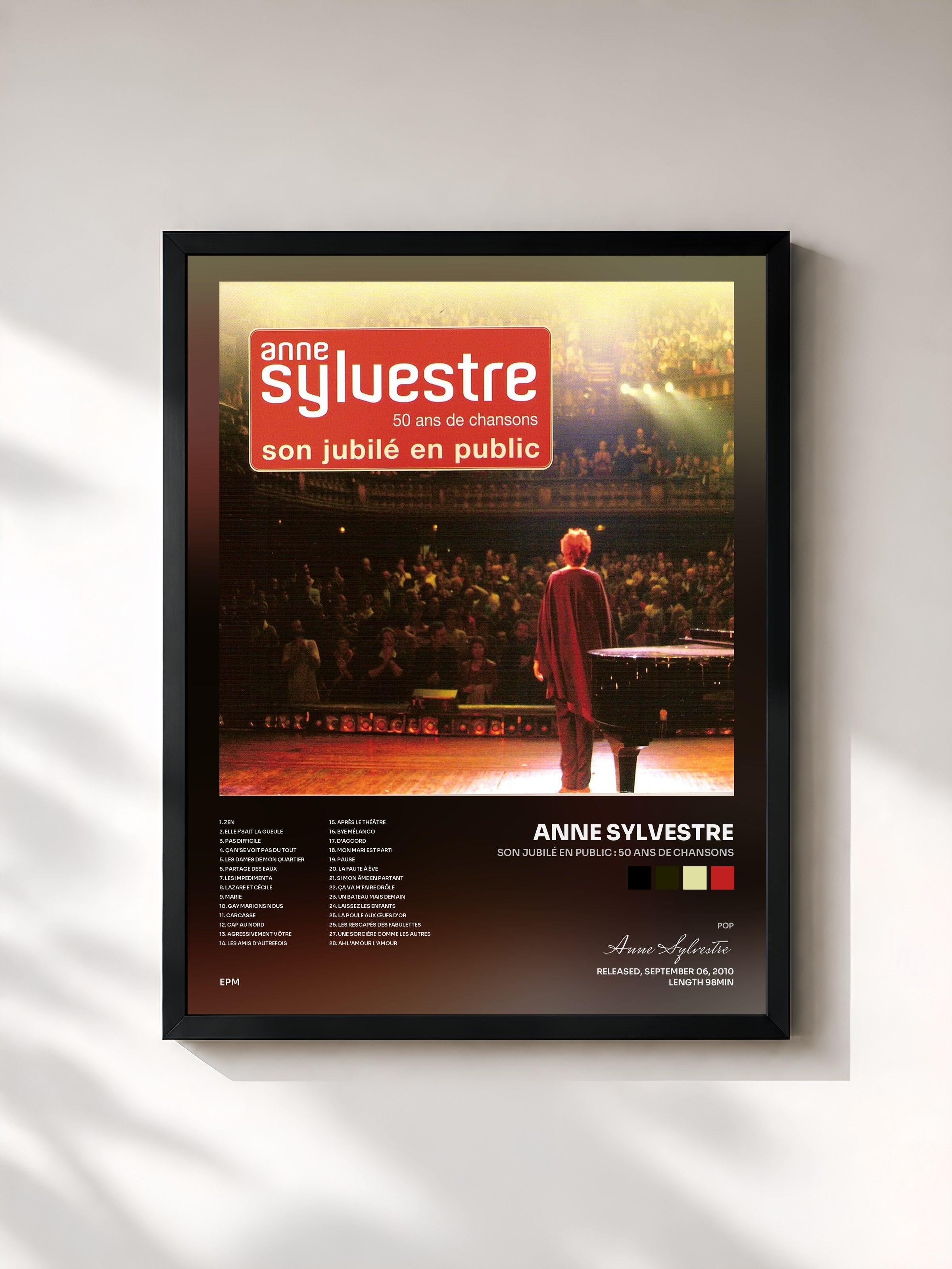 #noir Tableau de l'album Son jubilé en public : 50 ans de chansons de Anne Sylvestre, cadre noir, imprimé et encadré en France