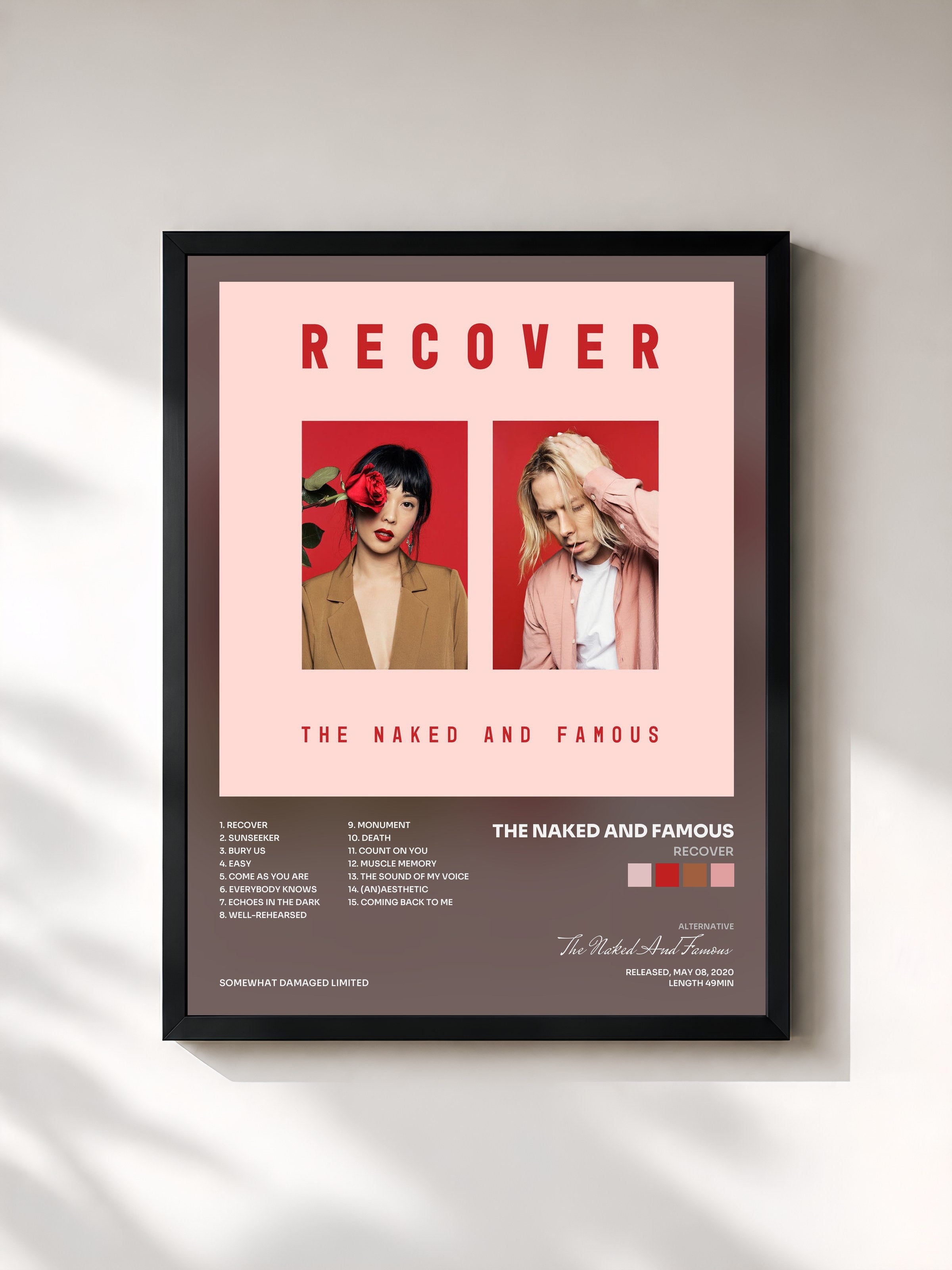 #noir Tableau de l'album Recover de The Naked And Famous, cadre noir, imprimé et encadré en France