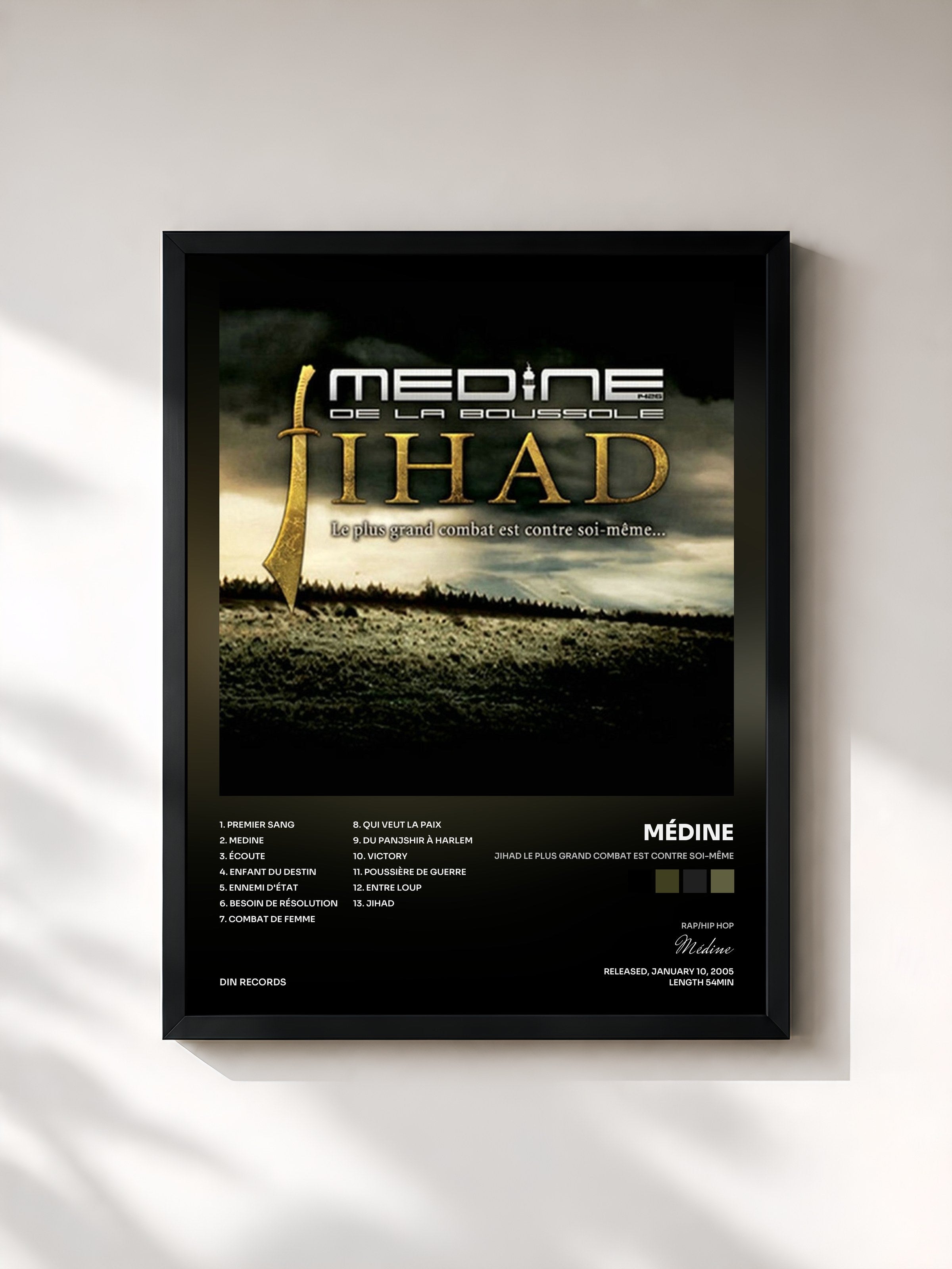 #noir Tableau de l'album Jihad le plus grand combat est contre soi-même de Médine, cadre noir, imprimé et encadré en France