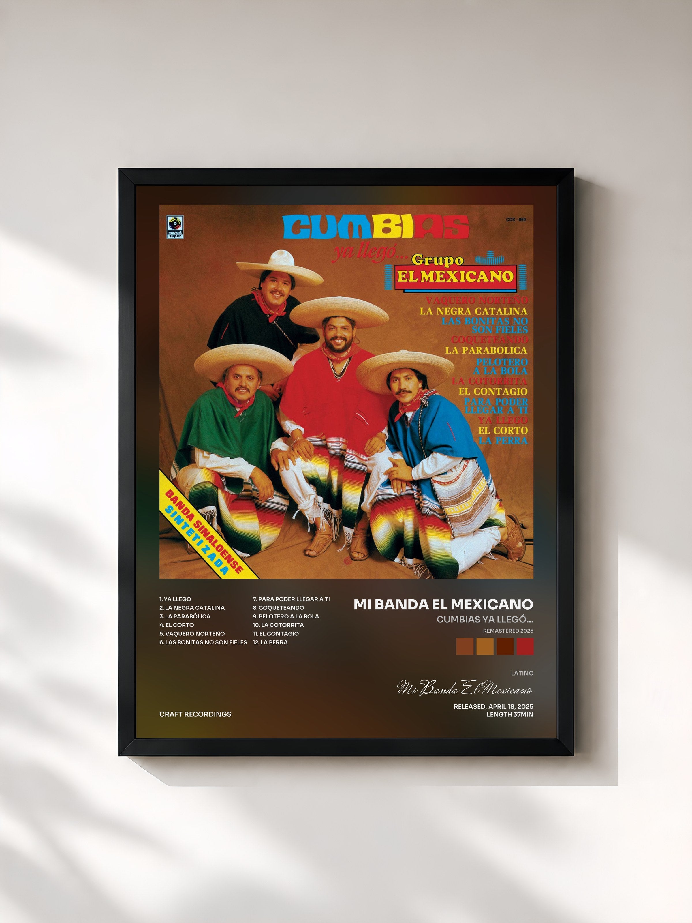 #noir Tableau de l'album Cumbias Ya Llegó... (Remastered 2025) de Mi Banda El Mexicano, cadre noir, imprimé et encadré en France