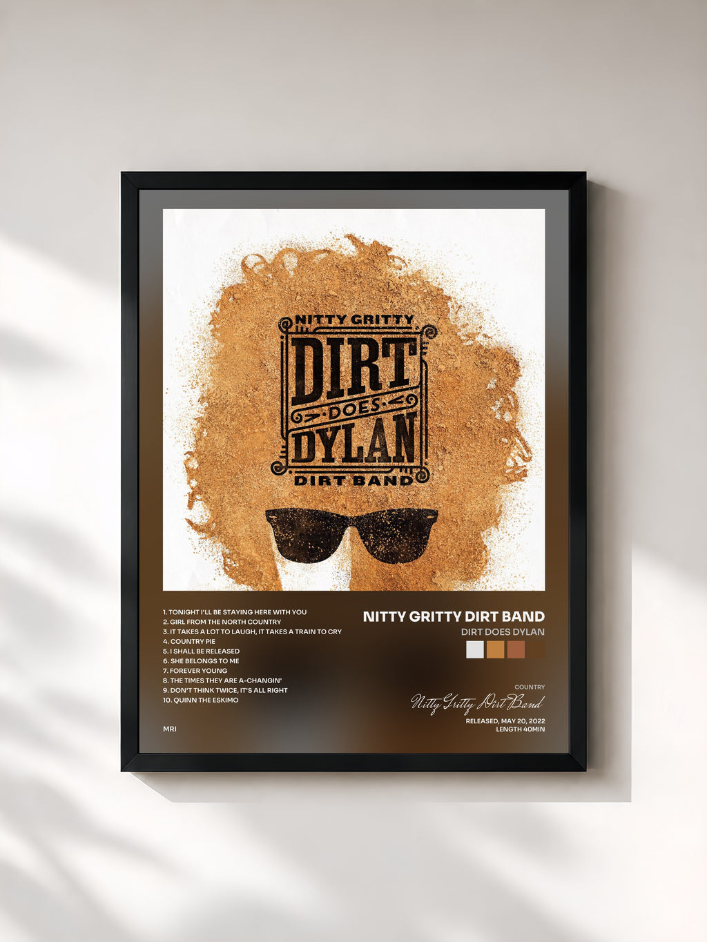 #noir Tableau de l'album Dirt Does Dylan de Nitty Gritty Dirt Band, cadre noir, imprimé et encadré en France