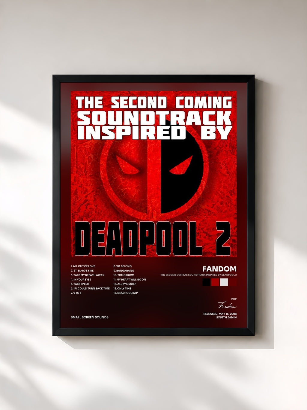 #noir Tableau de l'album The Second Coming: Soundtrack Inspired by Deadpool 2 de Fandom, cadre noir, imprimé et encadré en France