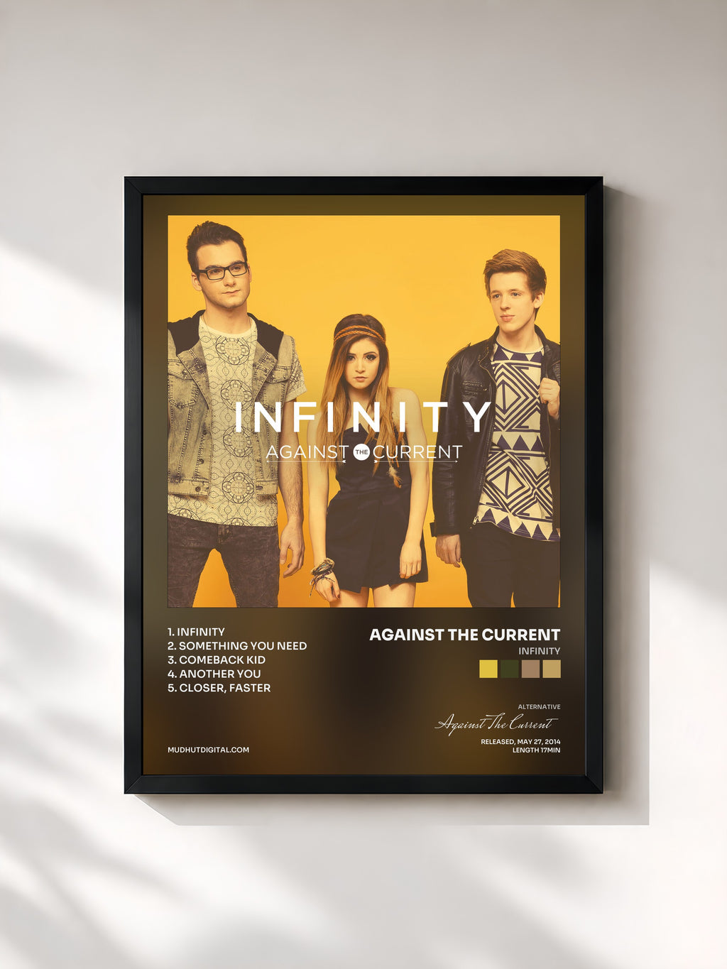 #noir Tableau de l'album Infinity de Against The Current, cadre noir, imprimé et encadré en France