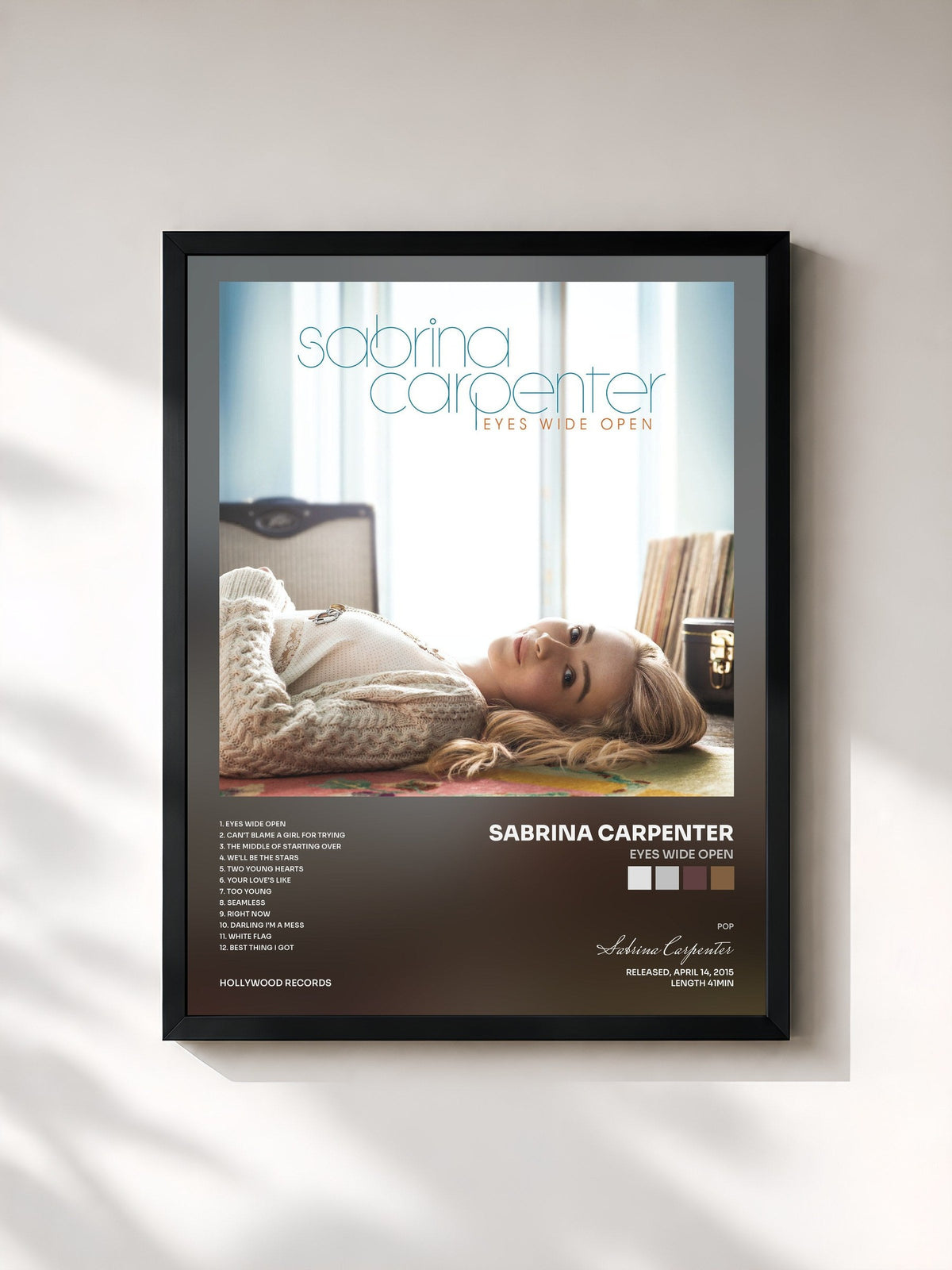 #noir Tableau de l'album Eyes Wide Open de Sabrina Carpenter, cadre noir, imprimé et encadré en France