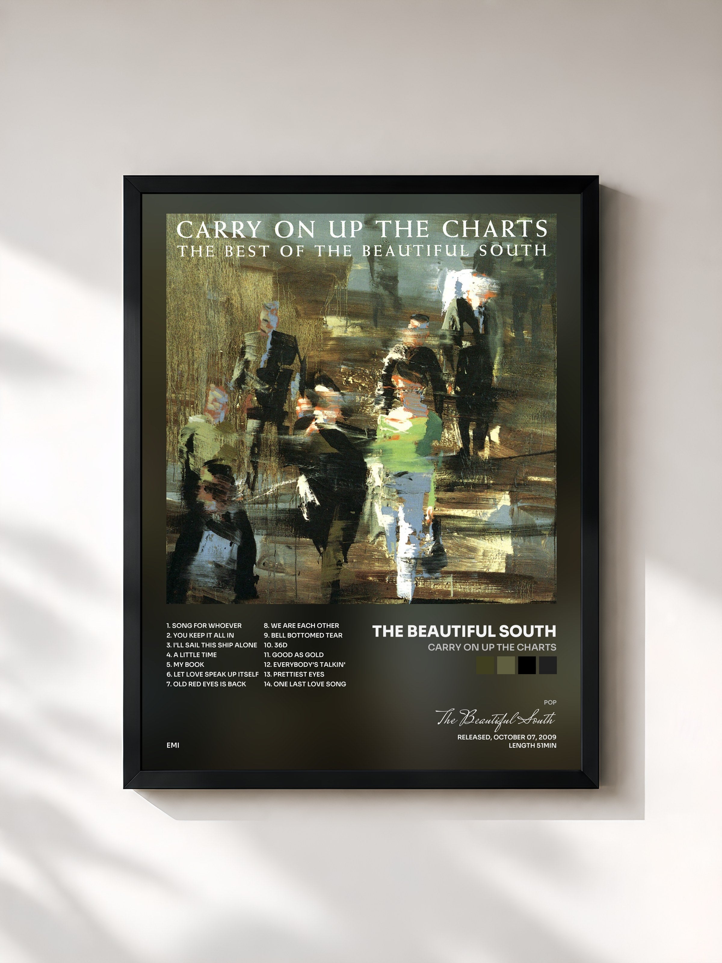 #noir Tableau de l'album Carry On Up The Charts de The Beautiful South, cadre noir, imprimé et encadré en France
