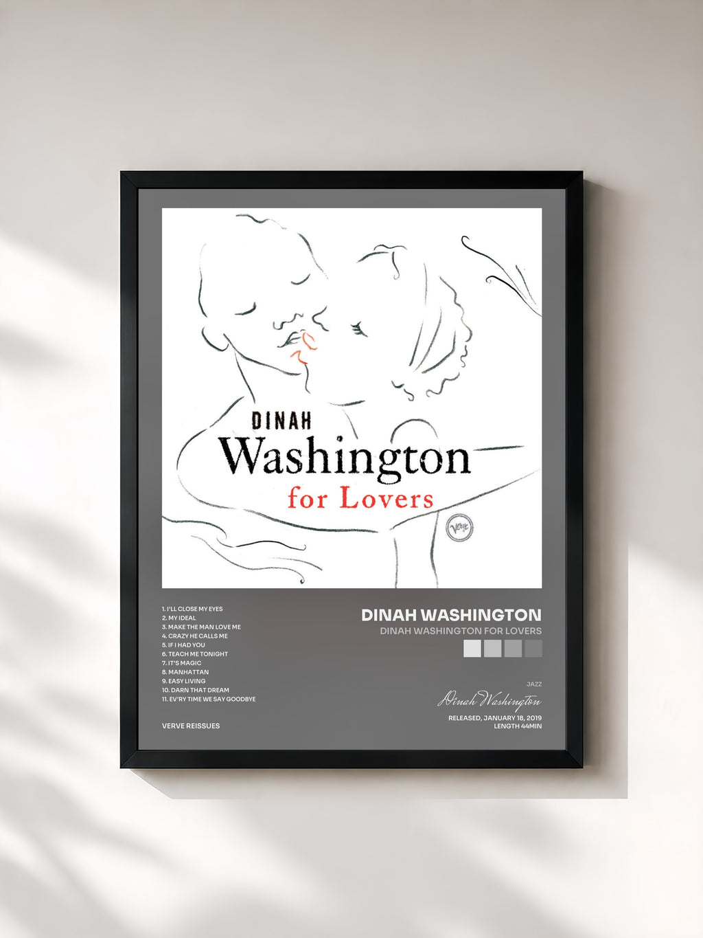 #noir Tableau de l'album Dinah Washington For Lovers de Dinah Washington, cadre noir, imprimé et encadré en France
