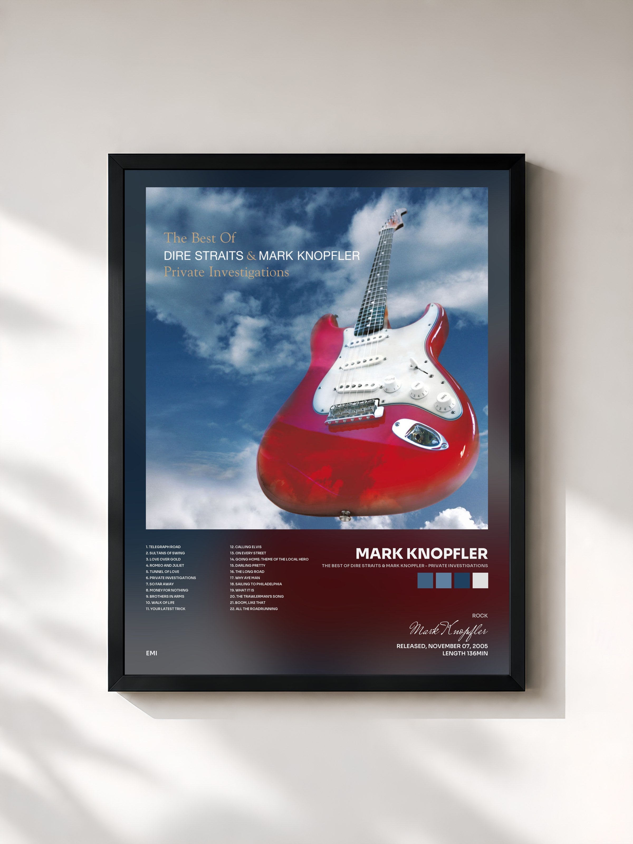 #noir Tableau de l'album The Best Of Dire Straits & Mark Knopfler - Private Investigations de Mark Knopfler, cadre noir, imprimé et encadré en France
