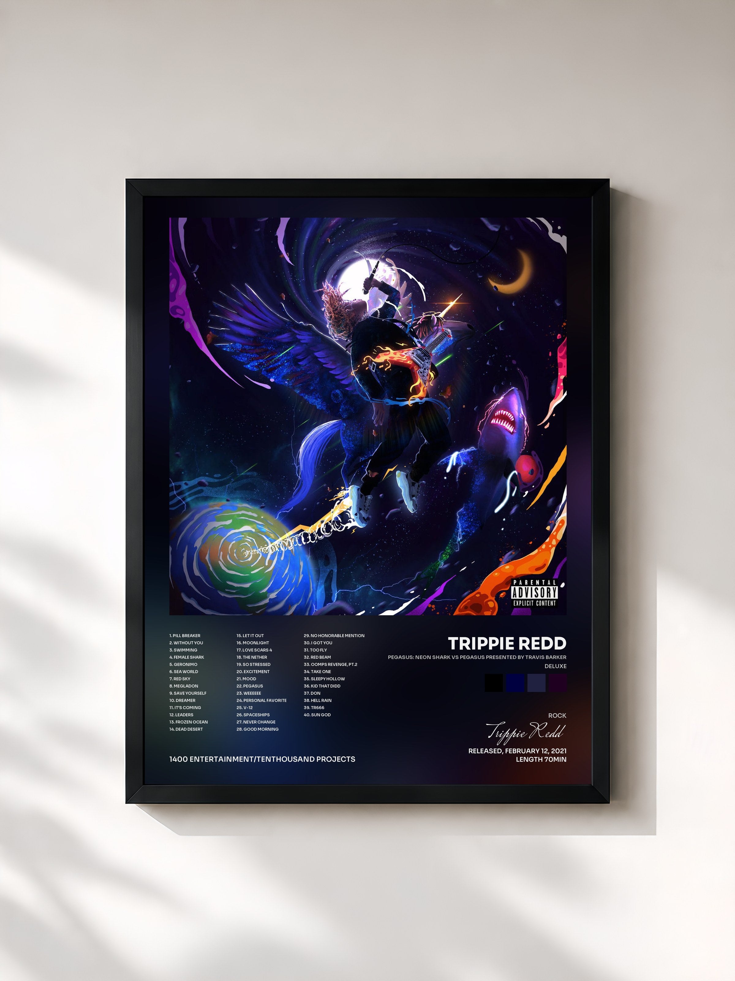 #noir Tableau de l'album Pegasus: Neon Shark vs Pegasus Presented By Travis Barker (Deluxe) de Trippie Redd, cadre noir, imprimé et encadré en France