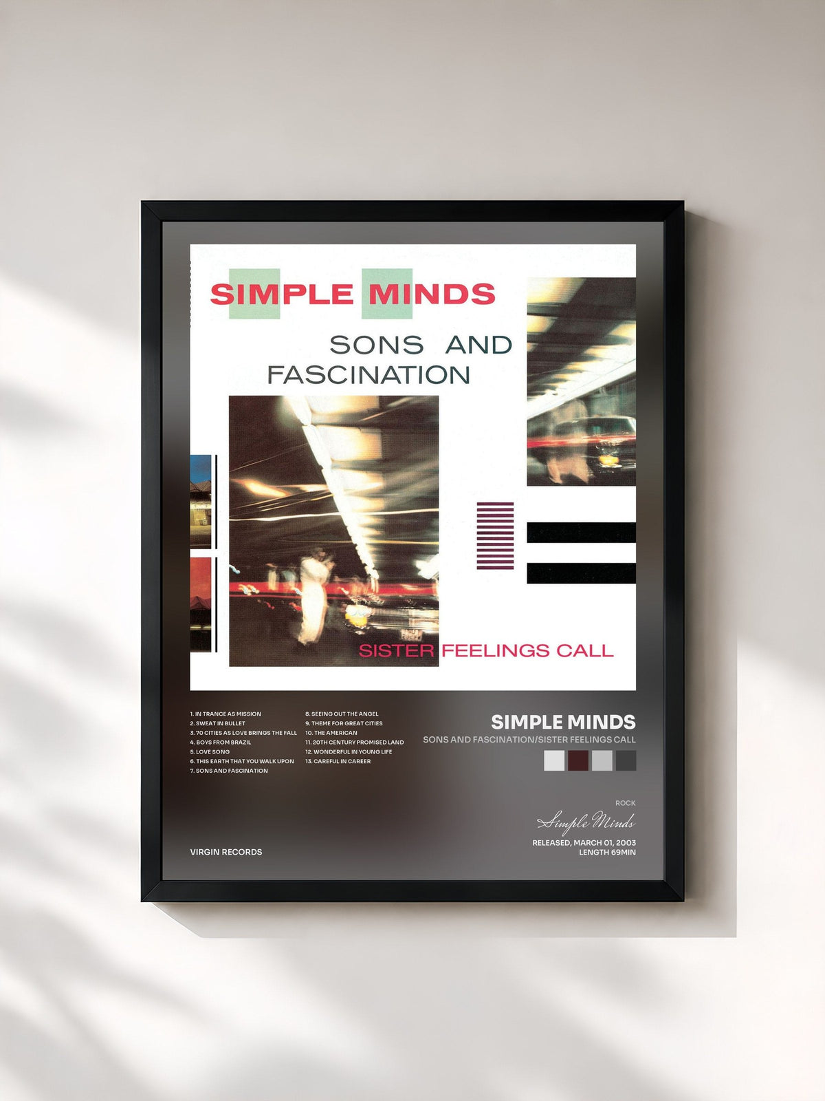 #noir Sons And Fascination/Sister Feelings Call di Simple Minds in stampa incorniciata, cornice nera, stampata e incorniciata in Francia